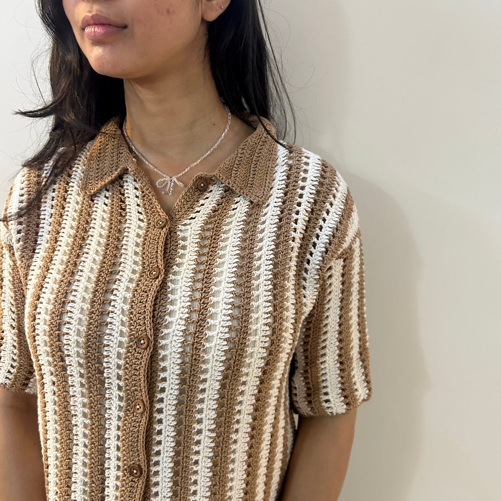 Earth Stripe Crochet Shirt by Ikriit'm with Crochet Apparel at Kamakhyaa for sustainable fashion