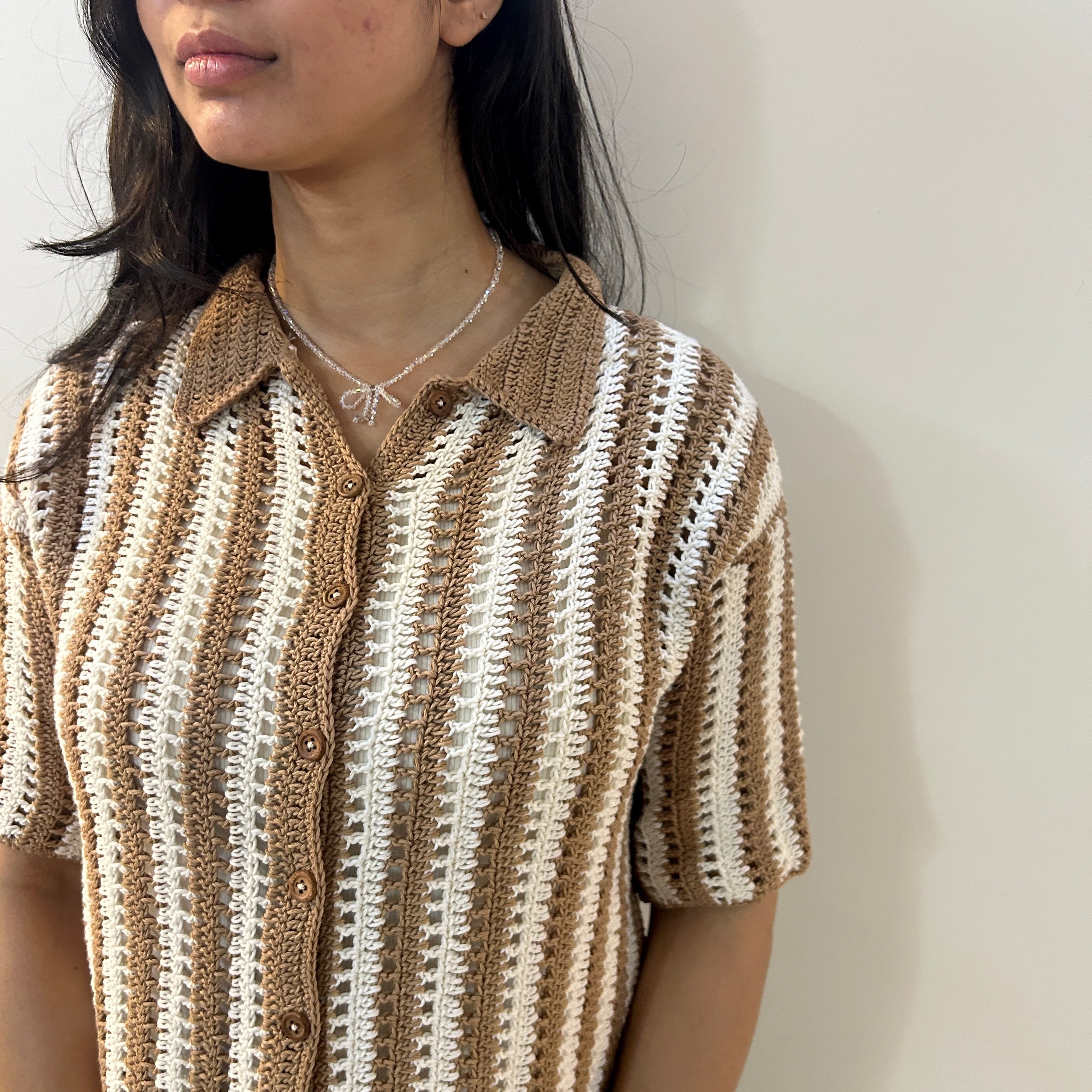 Earth Stripe Crochet Shirt by Ikriit'm with Crochet Apparel at Kamakhyaa for sustainable fashion