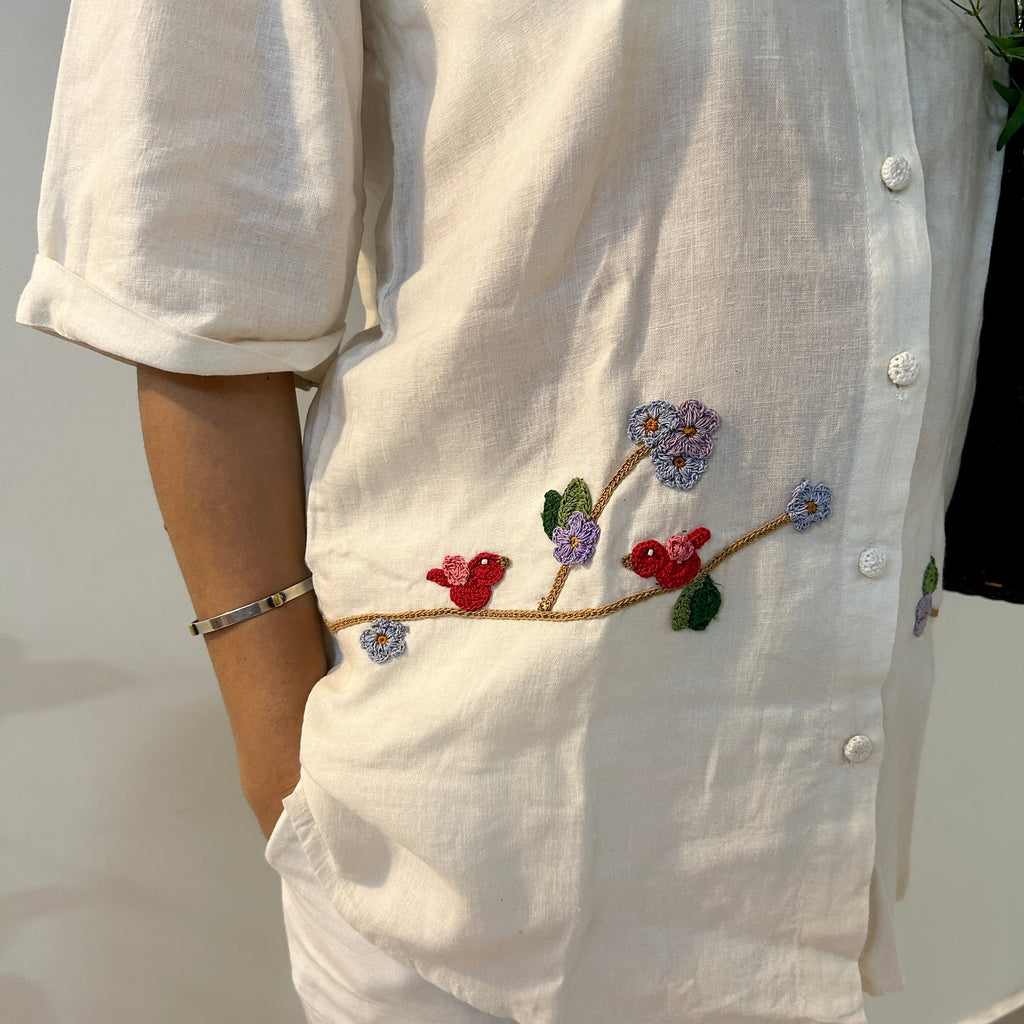 White Serene Stich Linen Shirt & Trouser Set by Ikriit'm with Linen at Kamakhyaa for sustainable fashion