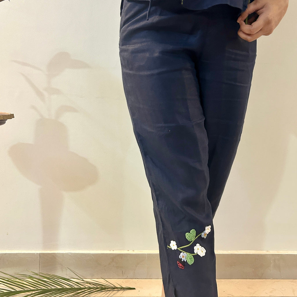 Indigo Bloom Linen Set of Dress & Trouser by Ikriit'm with Linen at Kamakhyaa for sustainable fashion