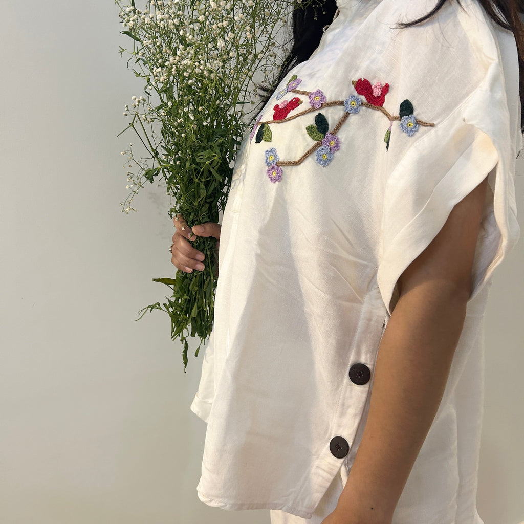 Freesize White Serene Stich Linen Shirt by Ikriit'm with Linen at Kamakhyaa for sustainable fashion