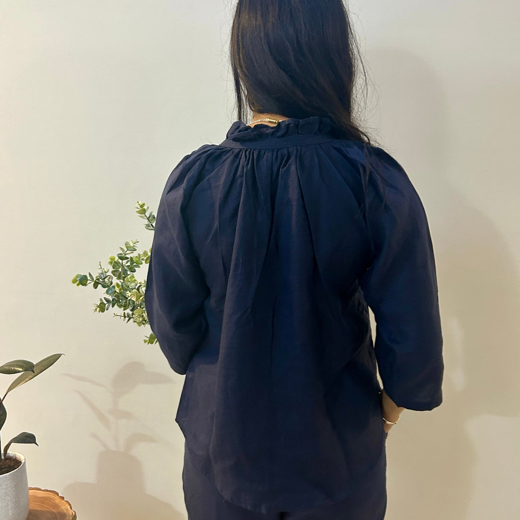 Indigo Serene Stich Linen Top by Ikriit'm with Linen at Kamakhyaa for sustainable fashion
