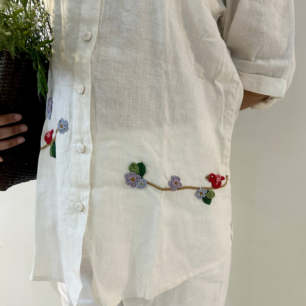 White Serene Stich Linen Shirt & Trouser Set by Ikriit'm with Linen at Kamakhyaa for sustainable fashion