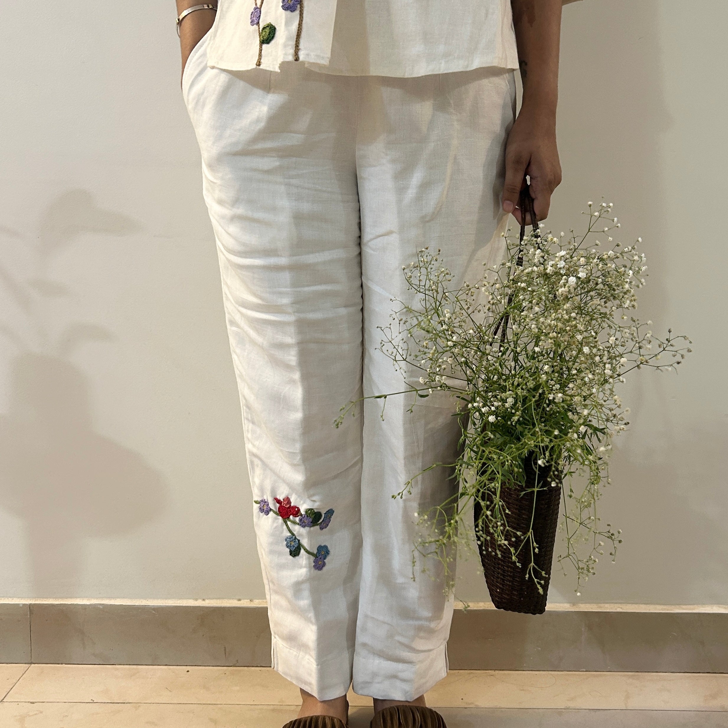 White Serene Stich Linen Trouser by Ikriit'm with Linen at Kamakhyaa for sustainable fashion