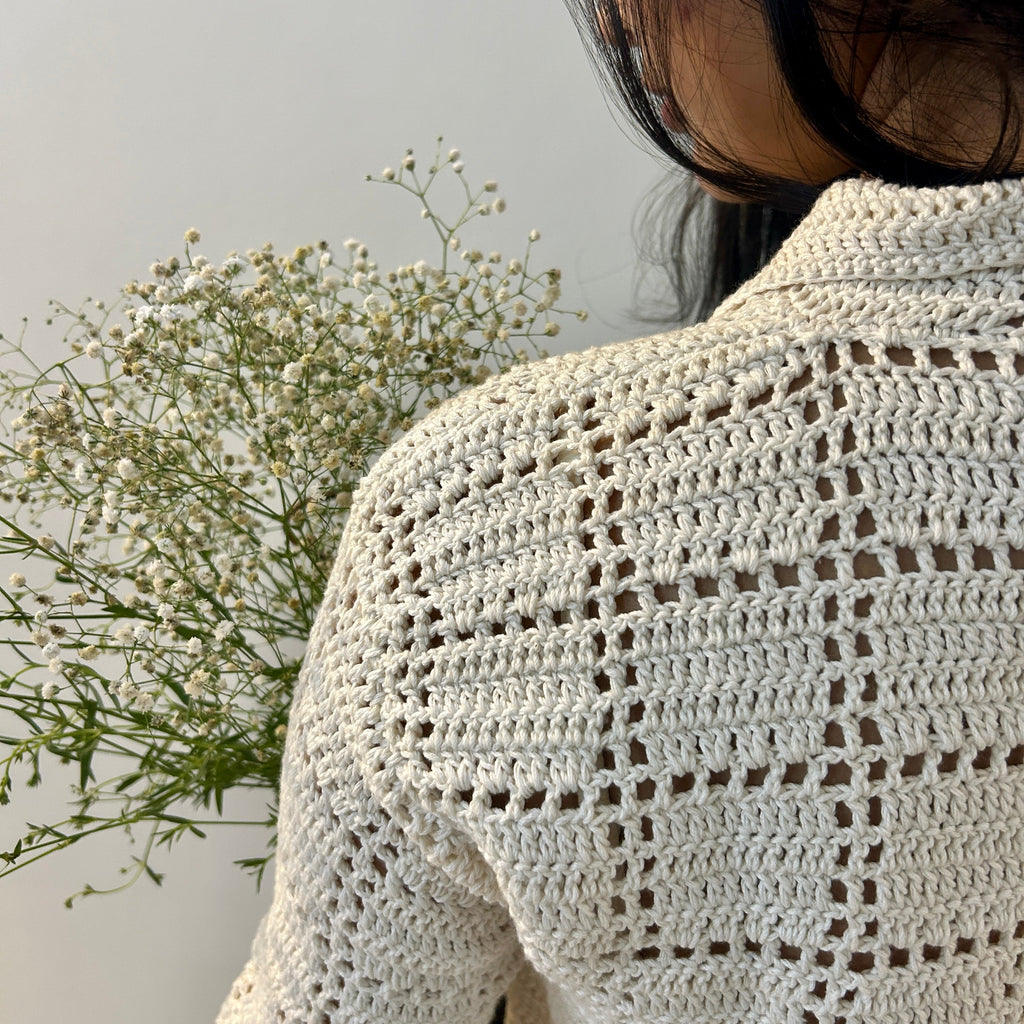 Ivory Grid Crochet Shirt by Ikriit'm with Crochet Apparel at Kamakhyaa for sustainable fashion