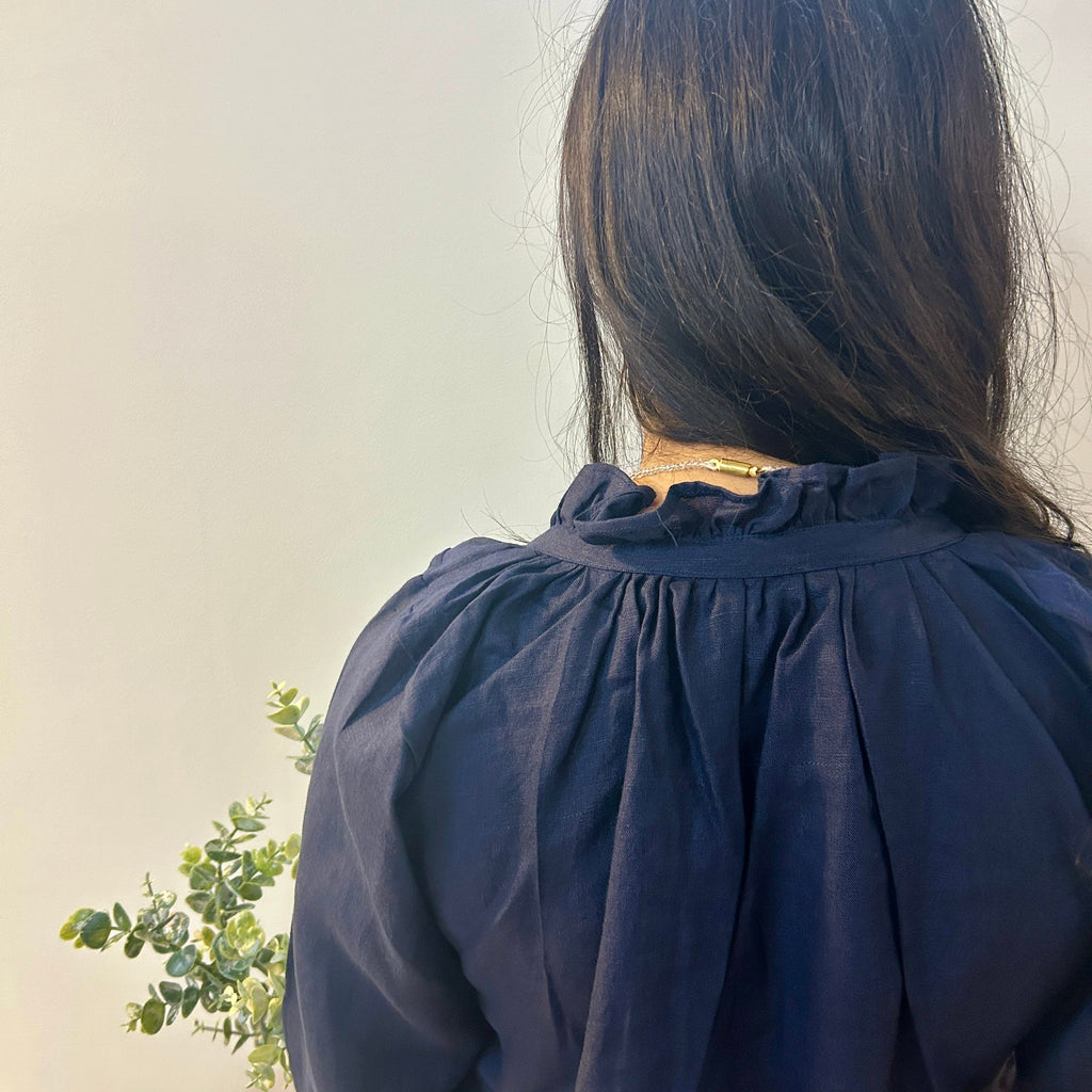 Indigo Serene Stich Linen Top & Trouser Set by Ikriit'm with Linen at Kamakhyaa for sustainable fashion