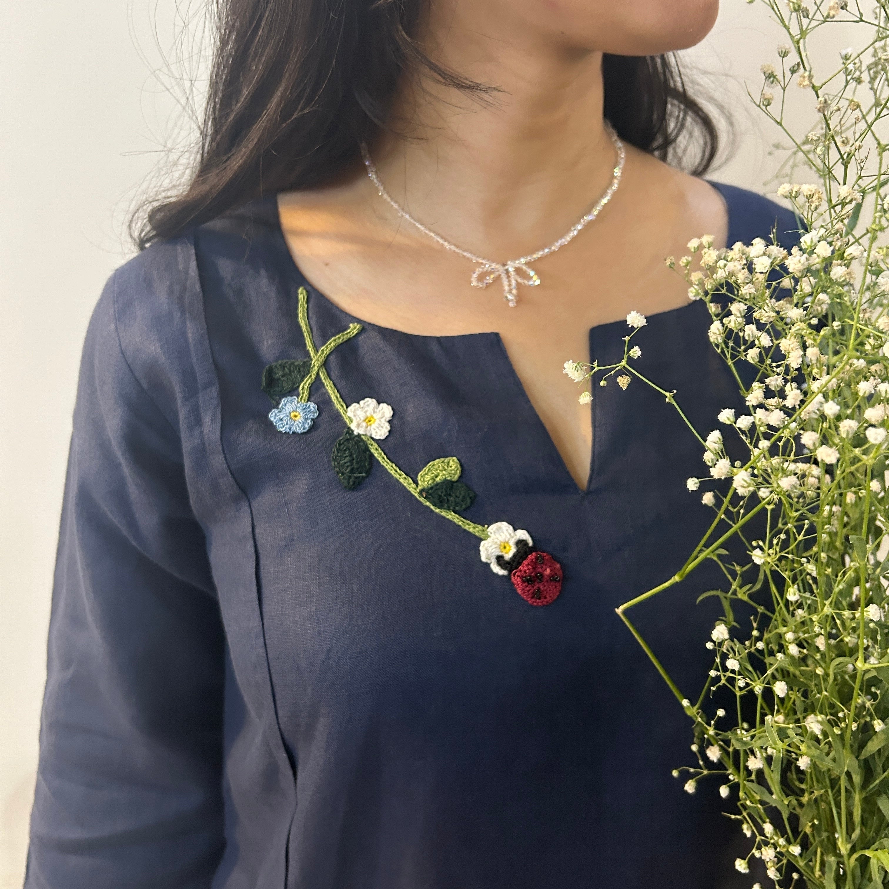 Indigo Bloom Linen Set of Dress & Trouser by Ikriit'm with Linen at Kamakhyaa for sustainable fashion