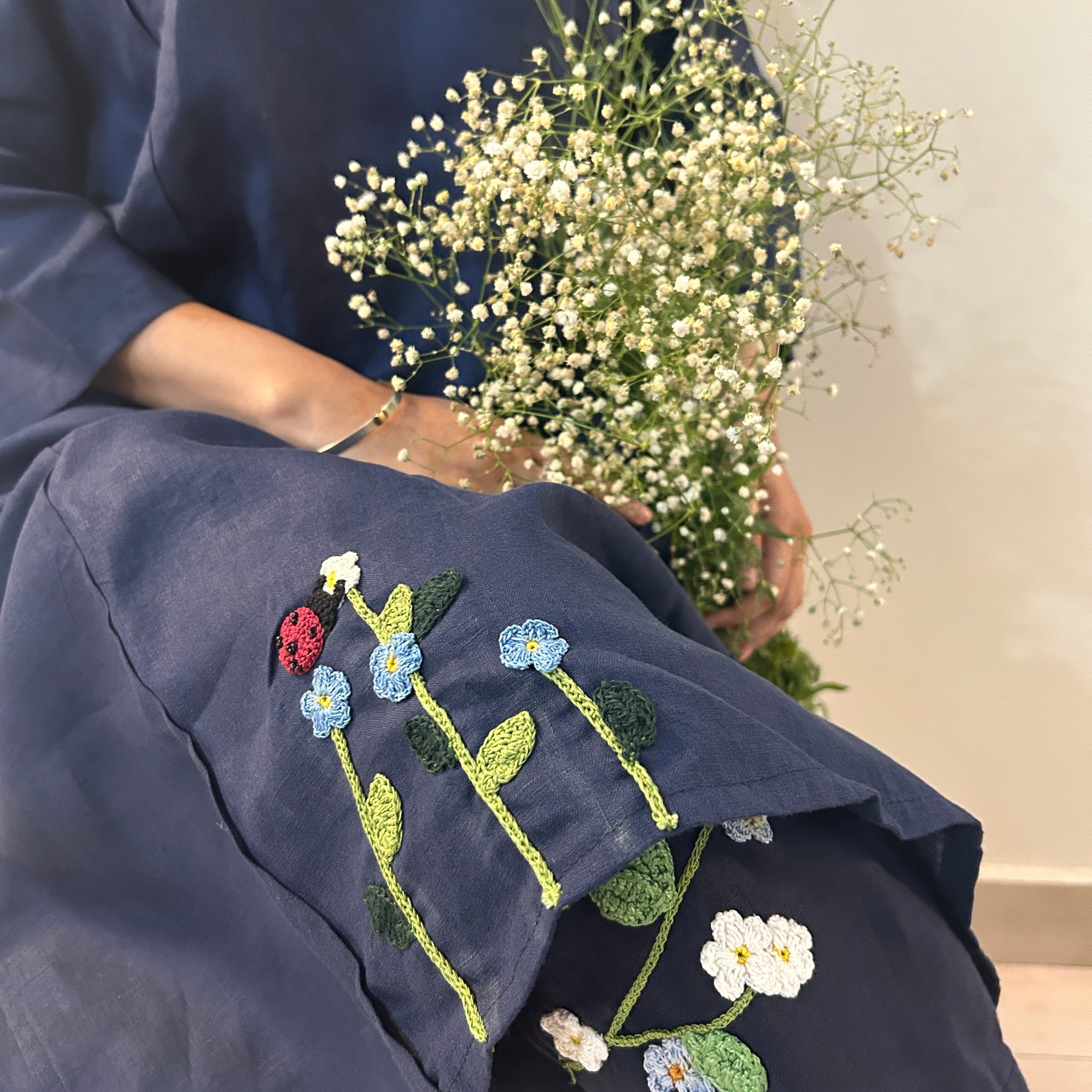 Indigo Bloom Linen Set of Dress & Trouser by Ikriit'm with Linen at Kamakhyaa for sustainable fashion