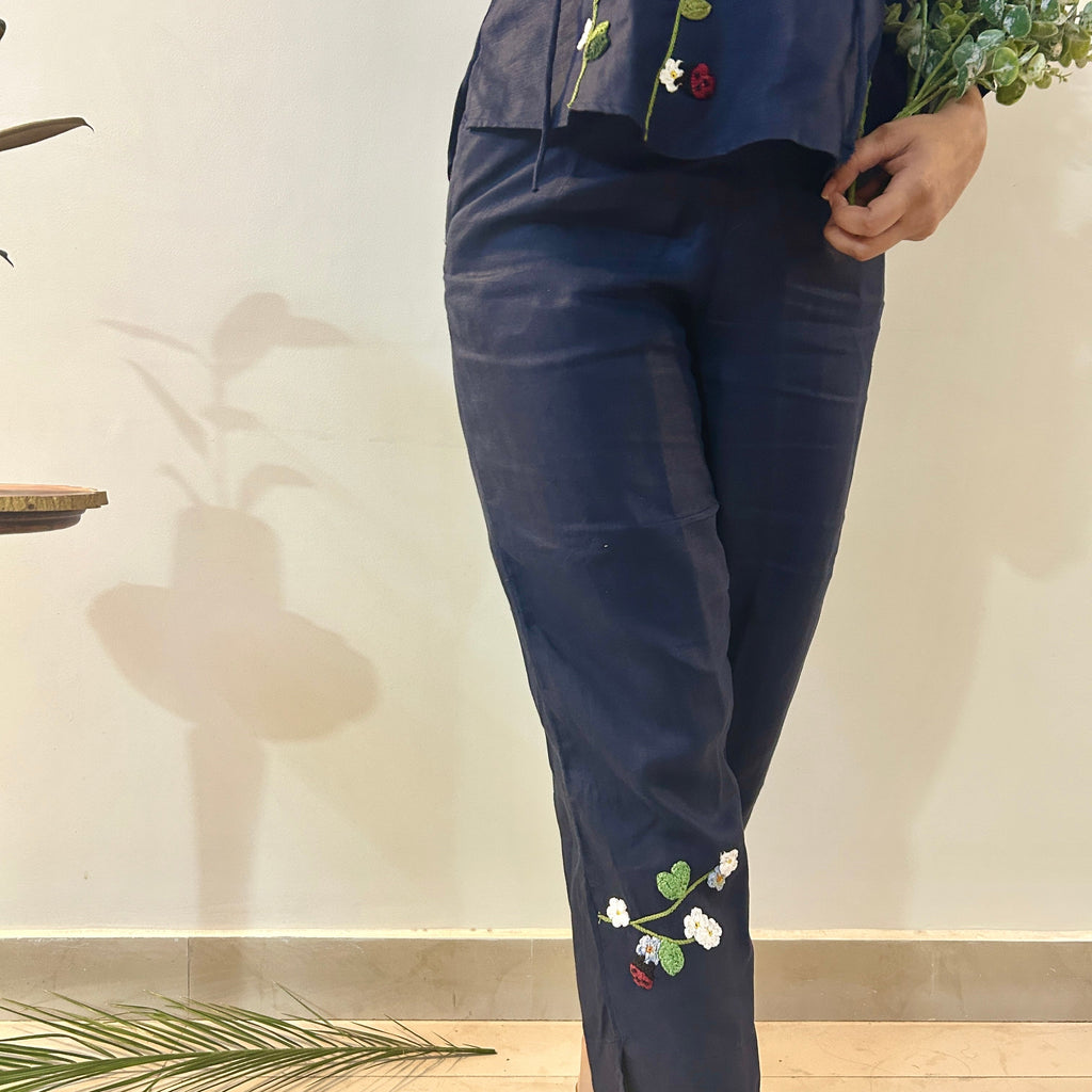 Indigo Serene Stich Linen Top & Trouser Set by Ikriit'm with Linen at Kamakhyaa for sustainable fashion