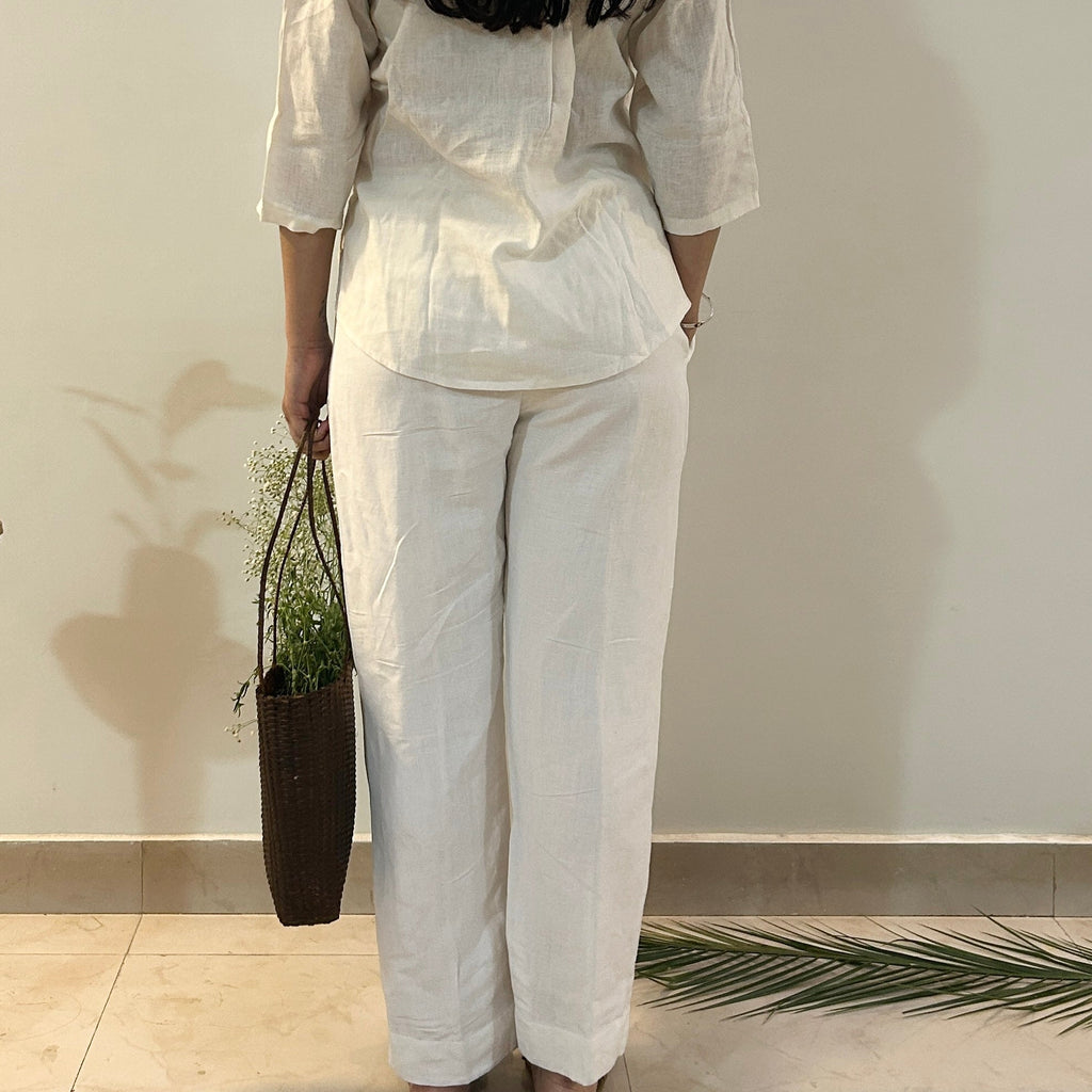 Freesize White Serene Stich Linen Set by Ikriit'm with Linen at Kamakhyaa for sustainable fashion