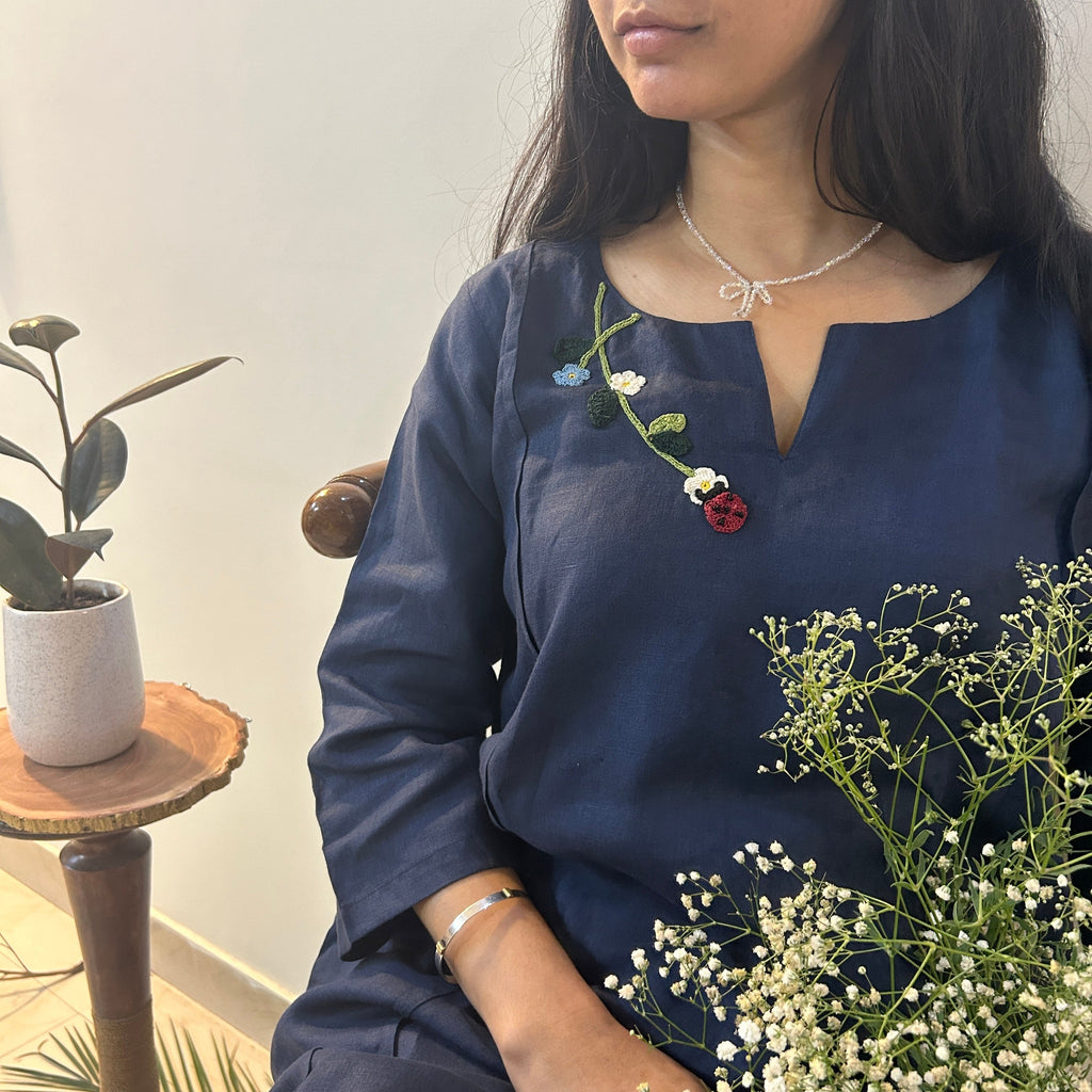 Indigo Bloom Linen Dress by Ikriit'm with Linen at Kamakhyaa for sustainable fashion