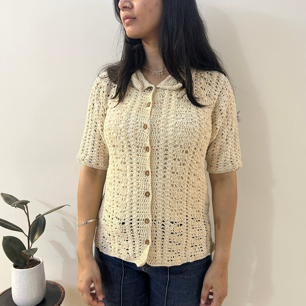 Ecru Loom Lines Crochet Shirt by Ikriit'm with Crochet Apparel at Kamakhyaa for sustainable fashion