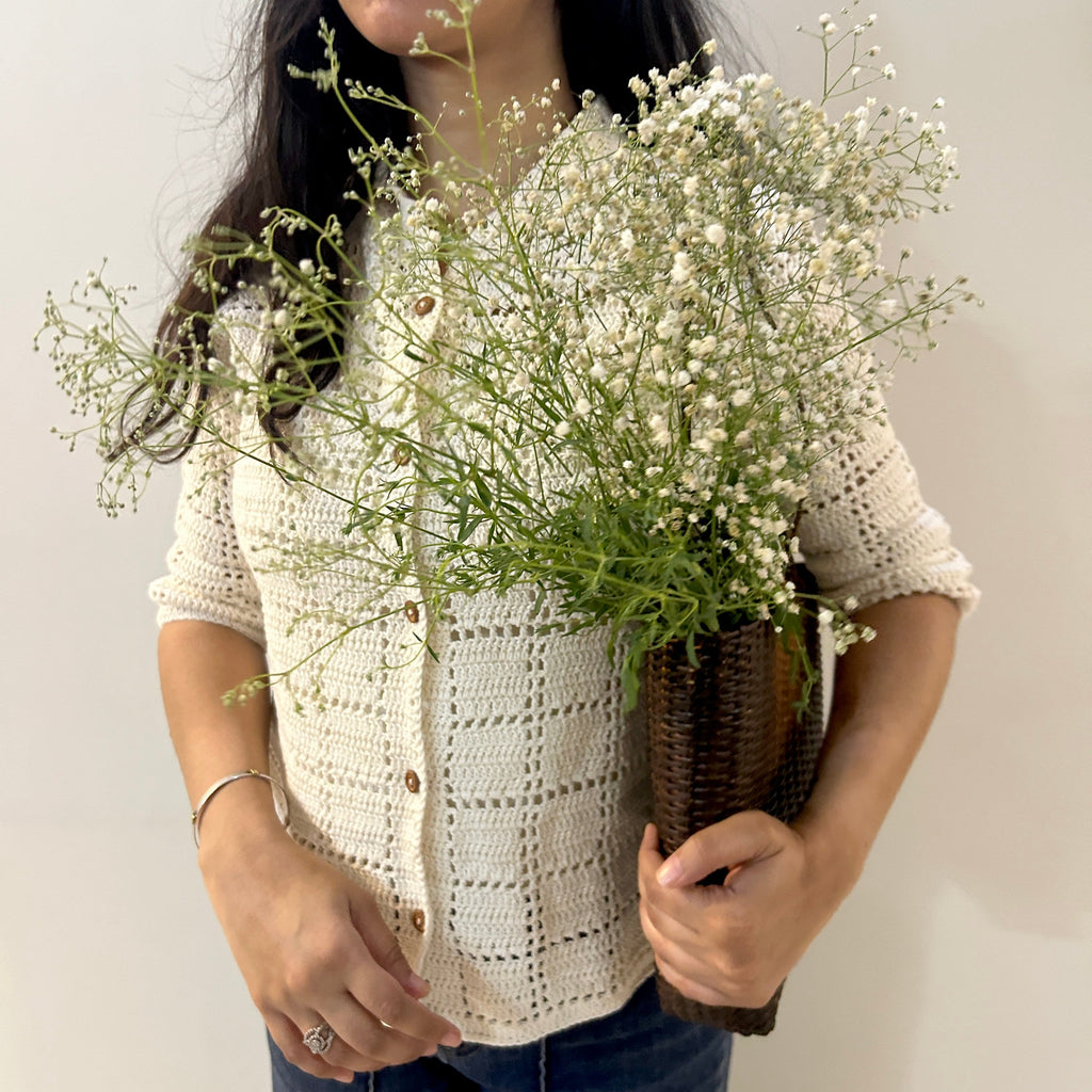Ivory Grid Crochet Shirt by Ikriit'm with Crochet Apparel at Kamakhyaa for sustainable fashion