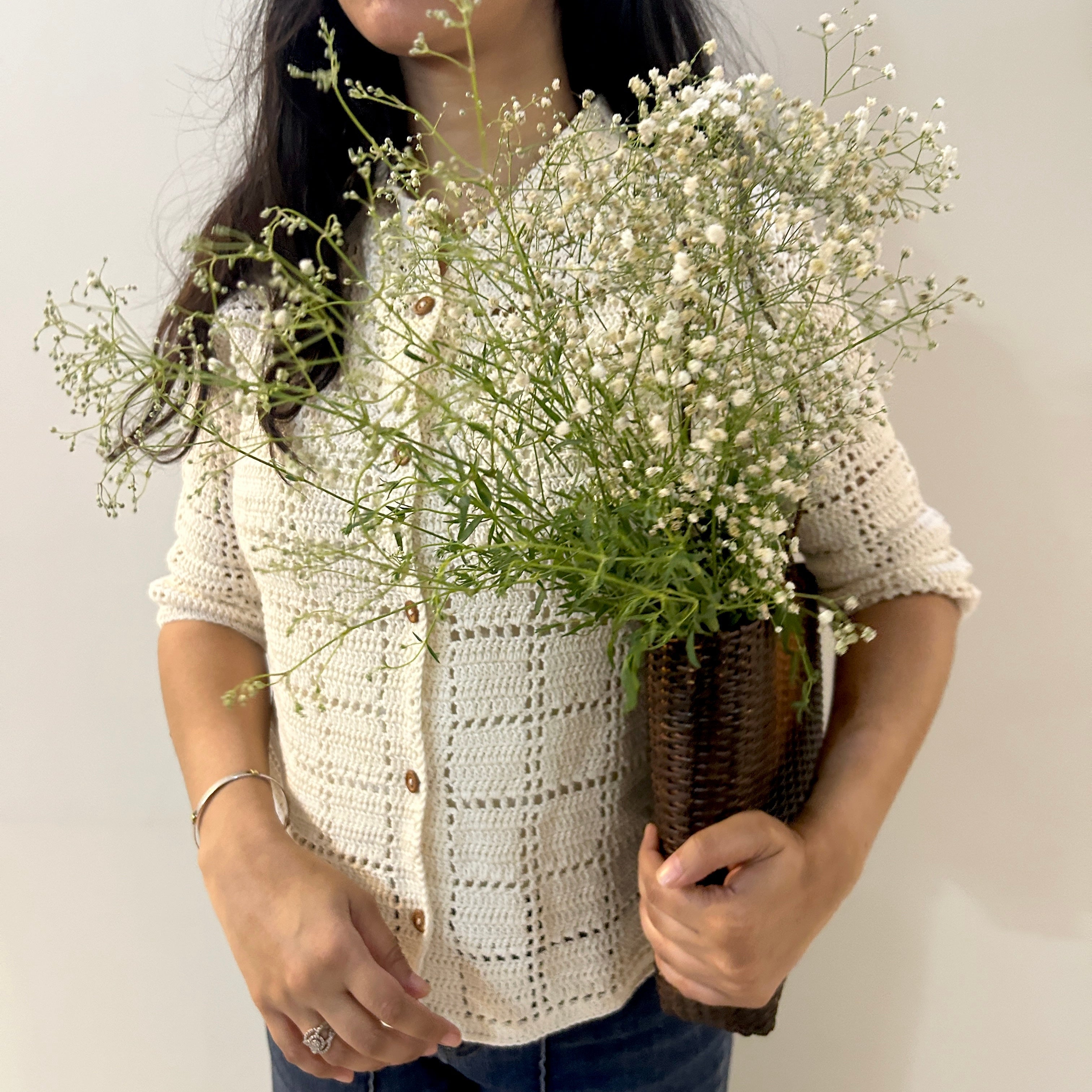 Ivory Grid Crochet Shirt by Ikriit'm with Crochet Apparel at Kamakhyaa for sustainable fashion