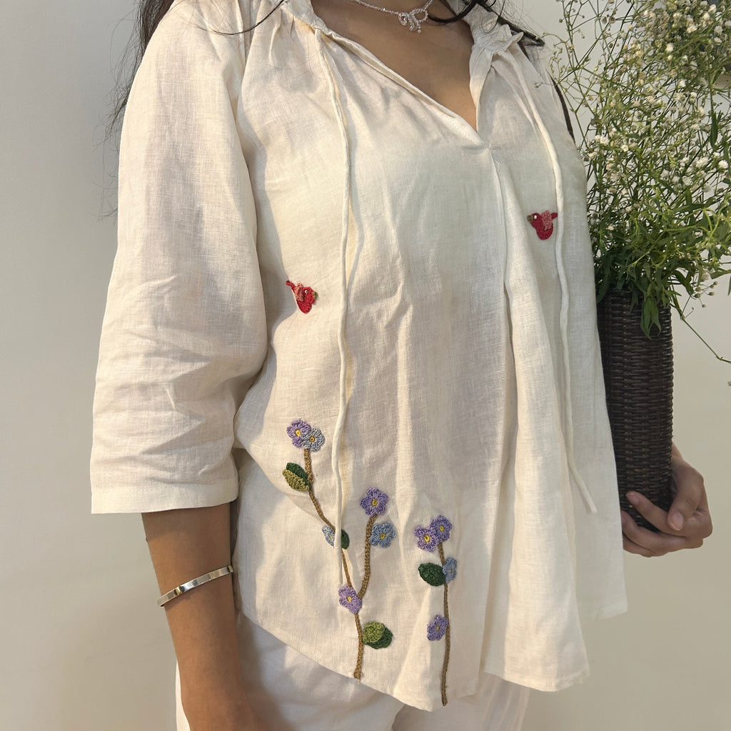 White Serene Stich Linen Top by Ikriit'm with Linen at Kamakhyaa for sustainable fashion