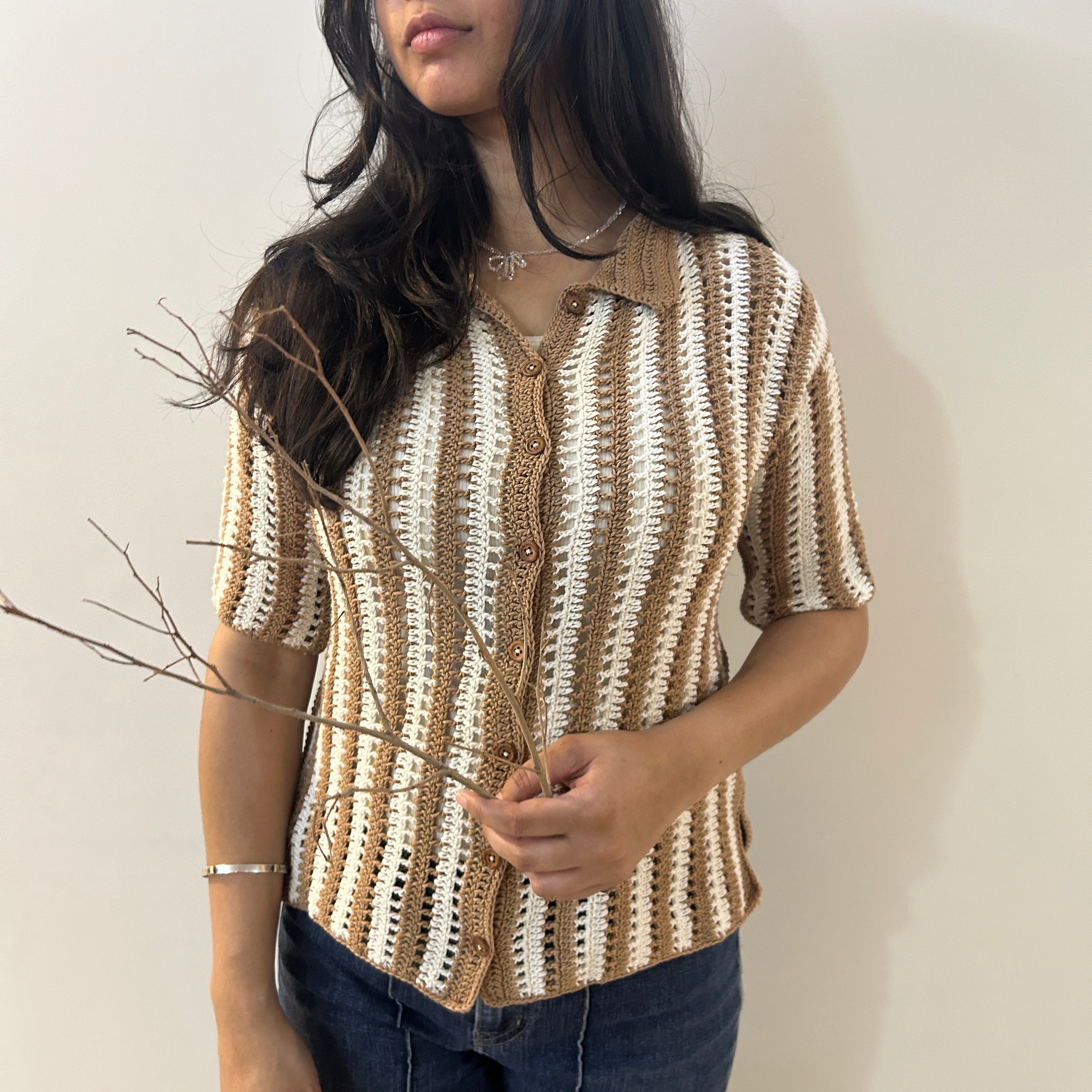 Earth Stripe Crochet Shirt by Ikriit'm with Crochet Apparel at Kamakhyaa for sustainable fashion
