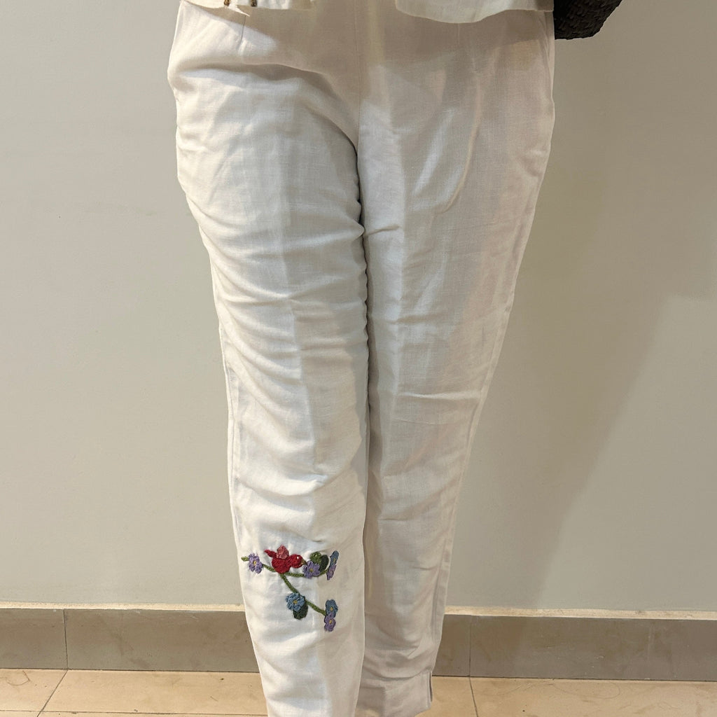 White Serene Stich Linen Trouser by Ikriit'm with Linen at Kamakhyaa for sustainable fashion