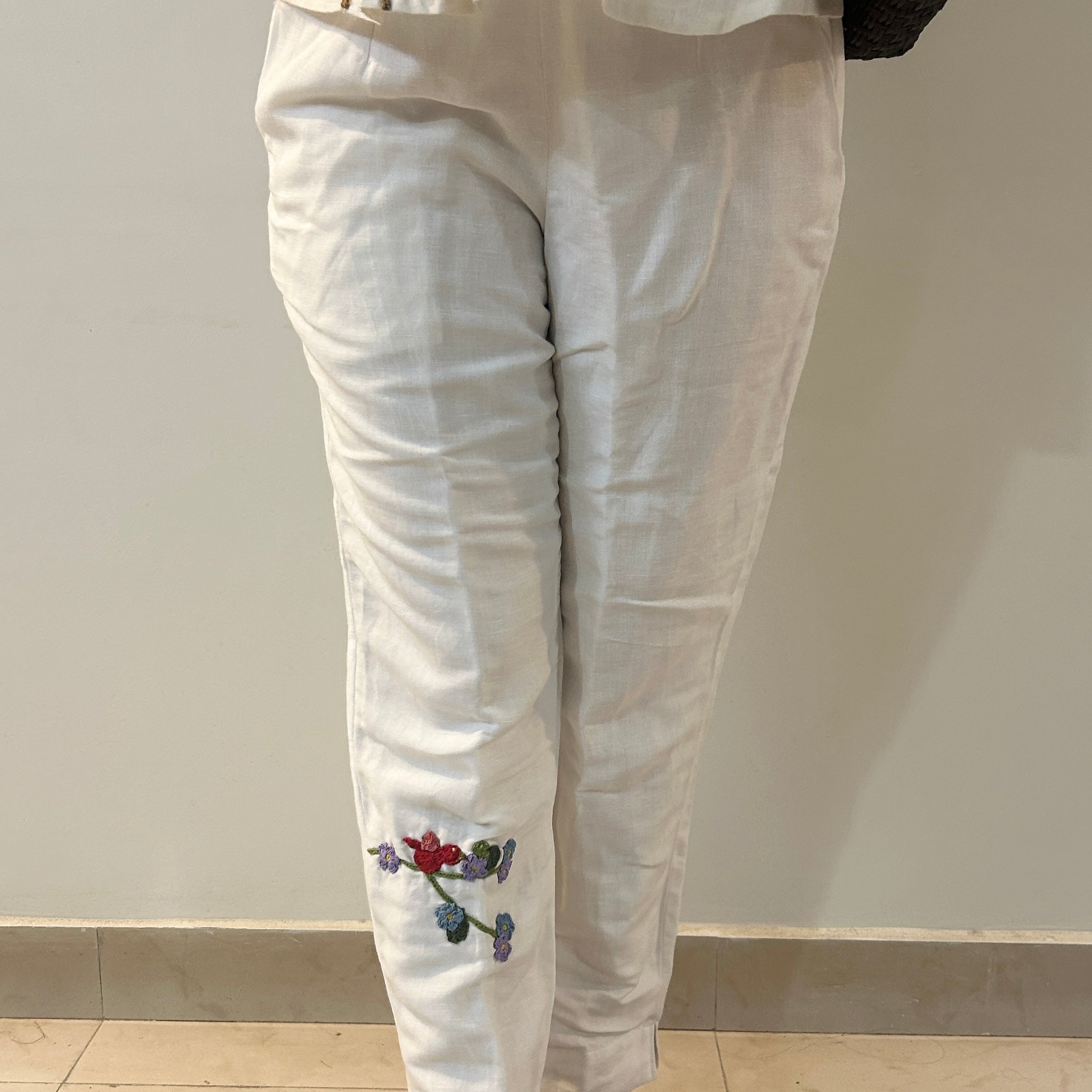 White Serene Stich Linen Trouser by Ikriit'm with Linen at Kamakhyaa for sustainable fashion