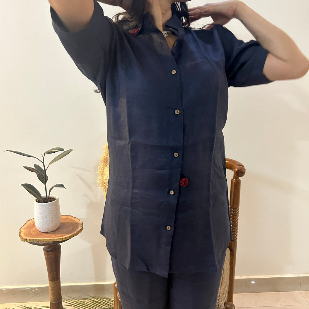Indigo Ladybug Shirt by Ikriit'm with Linen at Kamakhyaa for sustainable fashion