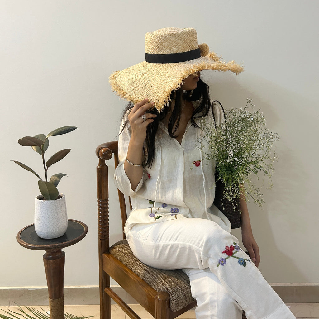 White Serene Stich Linen Top & Trouser Set by Ikriit'm with Linen at Kamakhyaa for sustainable fashion