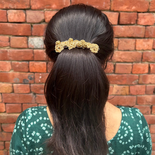 Golden Crochet Hair Clip by Ikriit'm with Cotton yarn, Crochet, Free Size, Golden, Hair Clip, Ikriit'm, Made from Natural Materials, Stainless Steel, Women Led Designer at Kamakhyaa for sustainable fashion