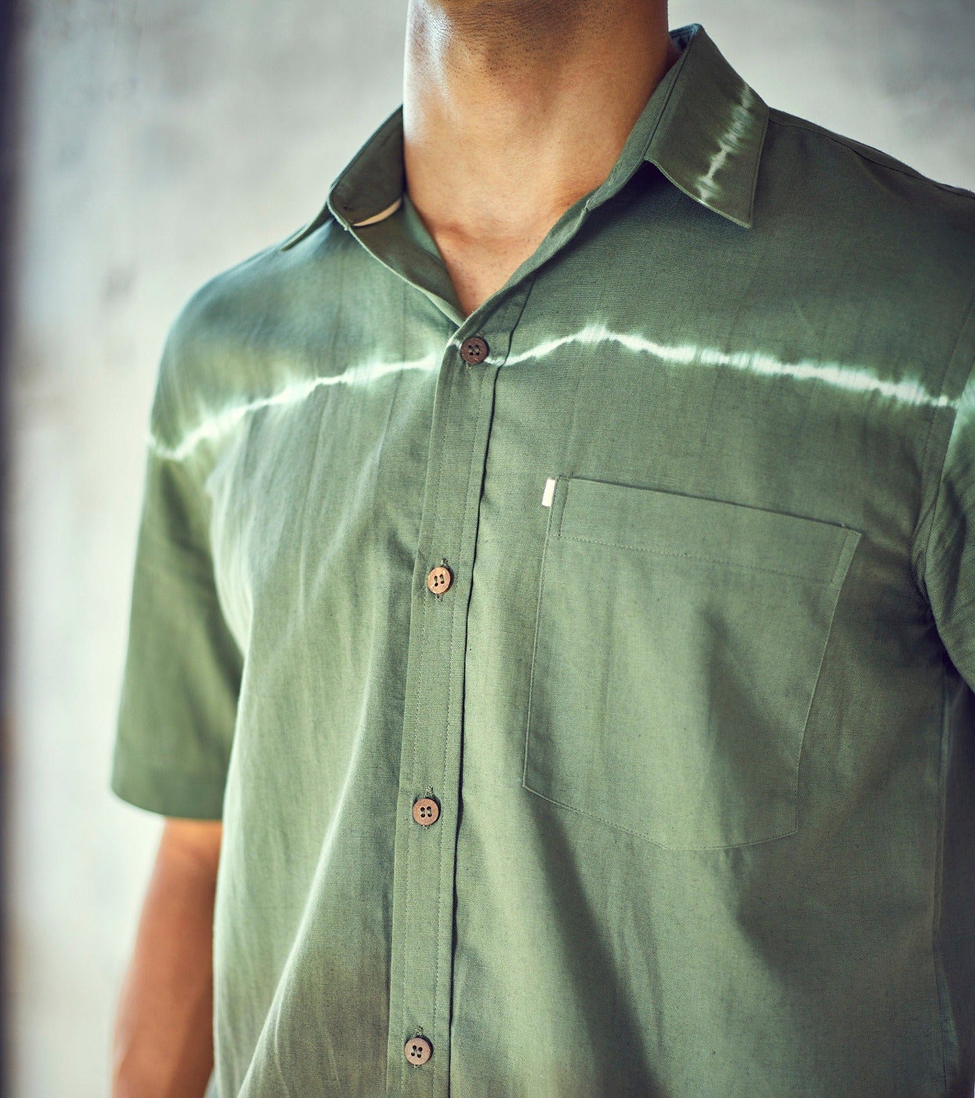 Green Cotton Ombre & Dye Mens Shirt by Khara Kapas with Casual Wear, Cotton, For Anniversary, For Father, For Him, Green, Natural, New, Ombre & Dyes, Printed Selfsame, Regular Fit, Shirts, Tops at Kamakhyaa for sustainable fashion
