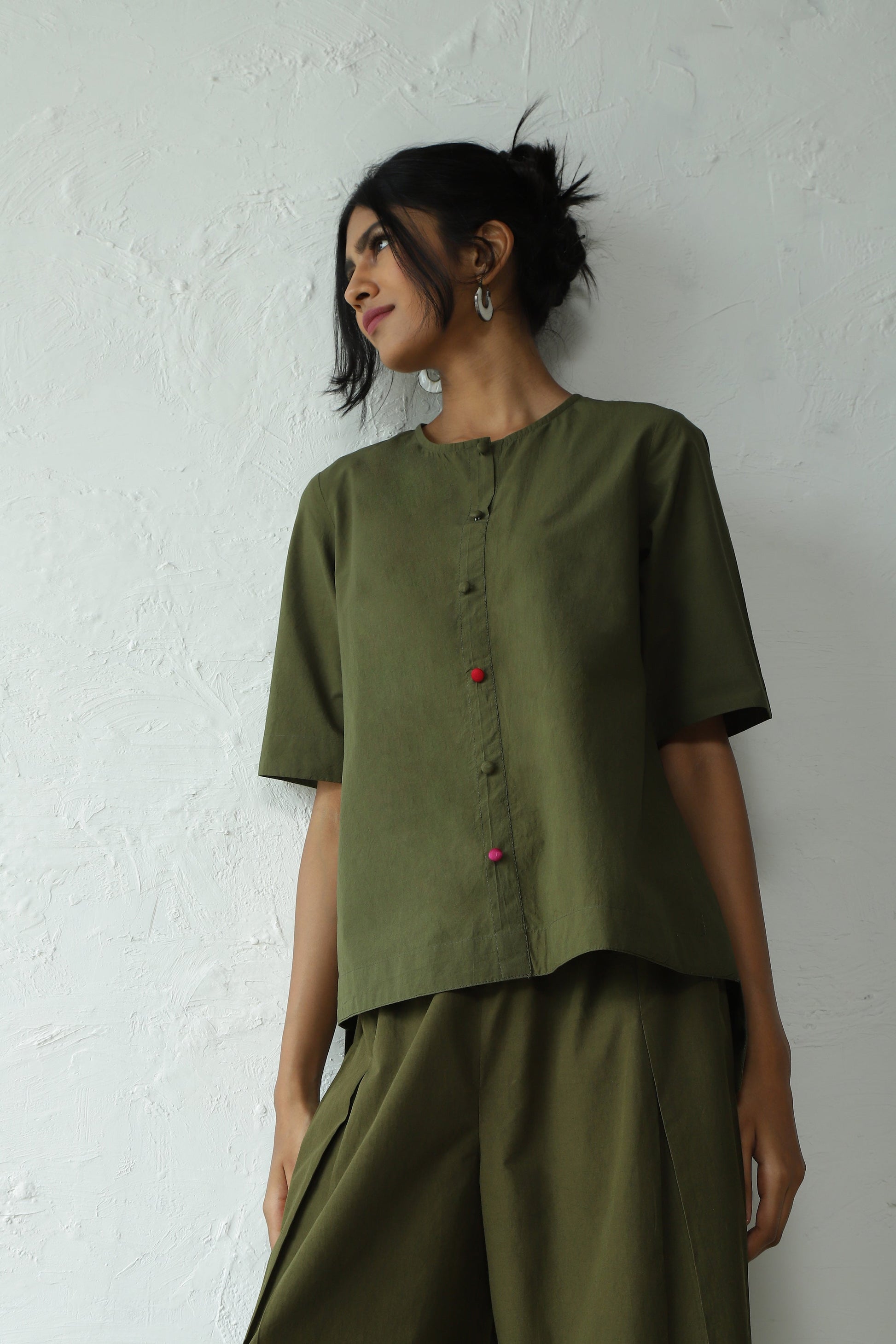 Green Cotton Top With Rayon Pant Set by Canoopi with Canoopi, Casual Wear, Complete Sets, Green, Natural, Poplin, Regular Fit, Solids, Vacation Co-ords, Womenswear at Kamakhyaa for sustainable fashion