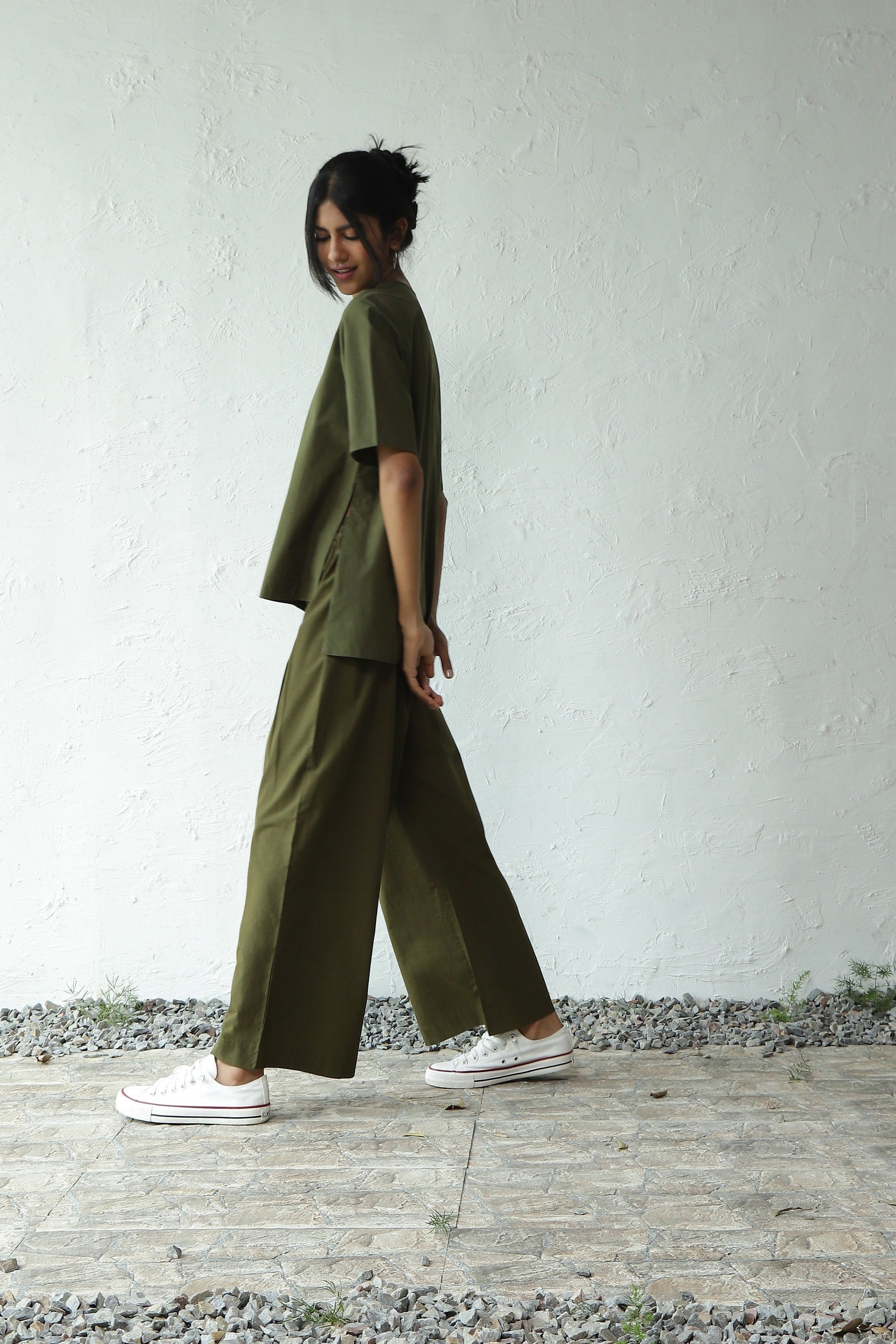 Green Cotton Top With Rayon Pant Set by Canoopi with Canoopi, Casual Wear, Complete Sets, Green, Natural, Poplin, Regular Fit, Solids, Vacation Co-ords, Womenswear at Kamakhyaa for sustainable fashion