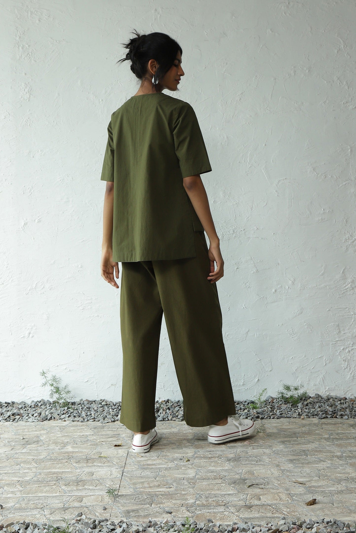 Green Cotton Top With Rayon Pant Set by Canoopi with Canoopi, Casual Wear, Complete Sets, Green, Natural, Poplin, Regular Fit, Solids, Vacation Co-ords, Womenswear at Kamakhyaa for sustainable fashion