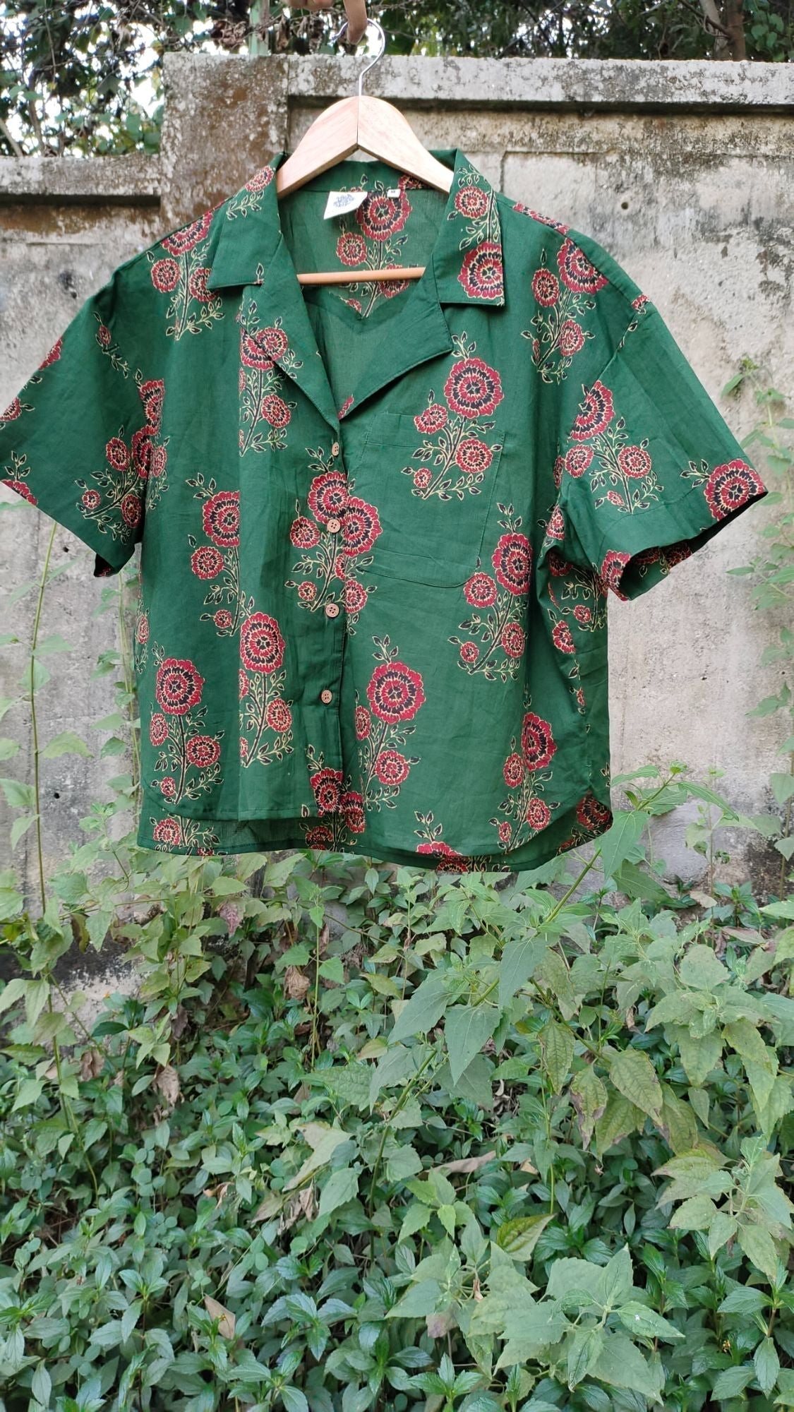 Green Crop Shirt for Men by Hasttvam with Casual Wear, Cotton, Floral, Green, Handmade by Artisans, Natural Dye, Rang by Hasttvam, Relaxed Fit, Responsible production and Vegan, Shirt at Kamakhyaa for sustainable fashion