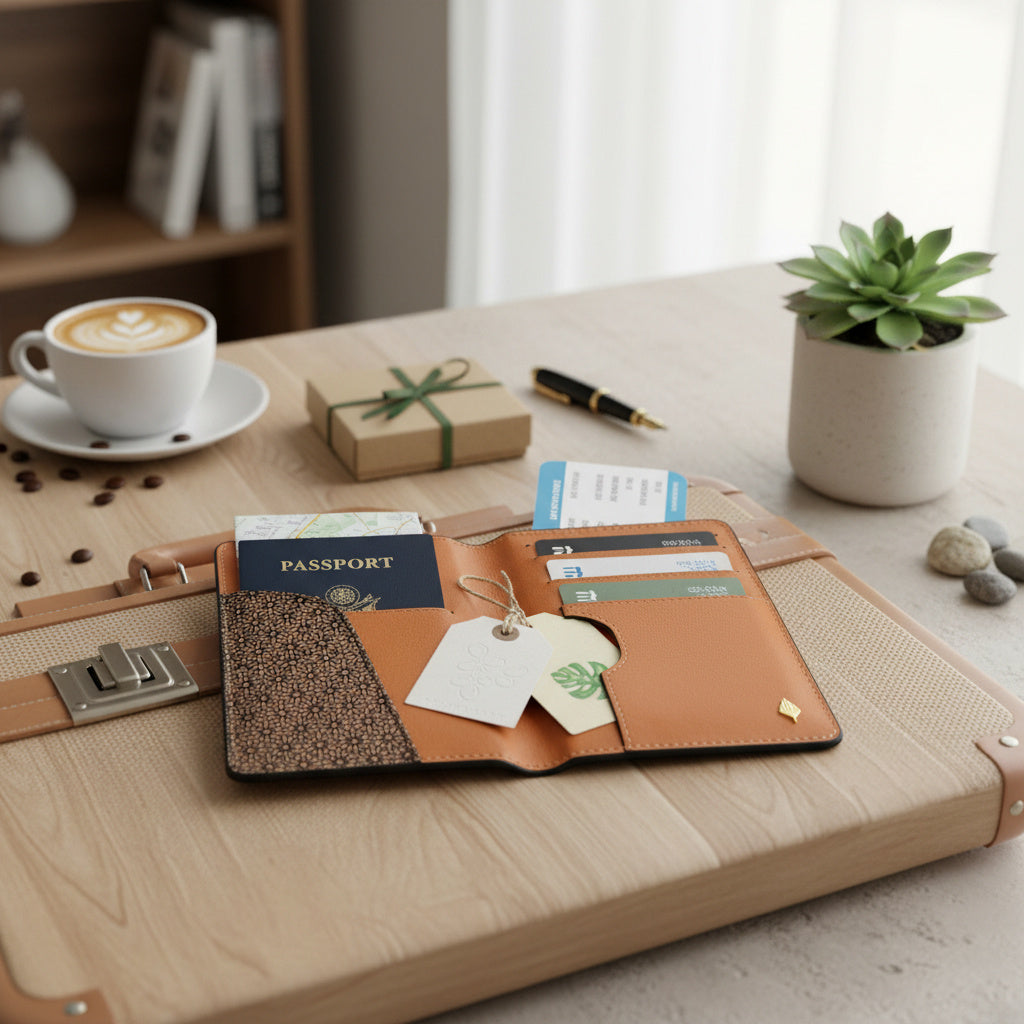 Sustainable Vegan Leather Passport Holder - Tan by Green Hermitage with Accents & Accessories, Corporate Products & Travel Accessories by Green Hermitage at Kamakhyaa for sustainable fashion