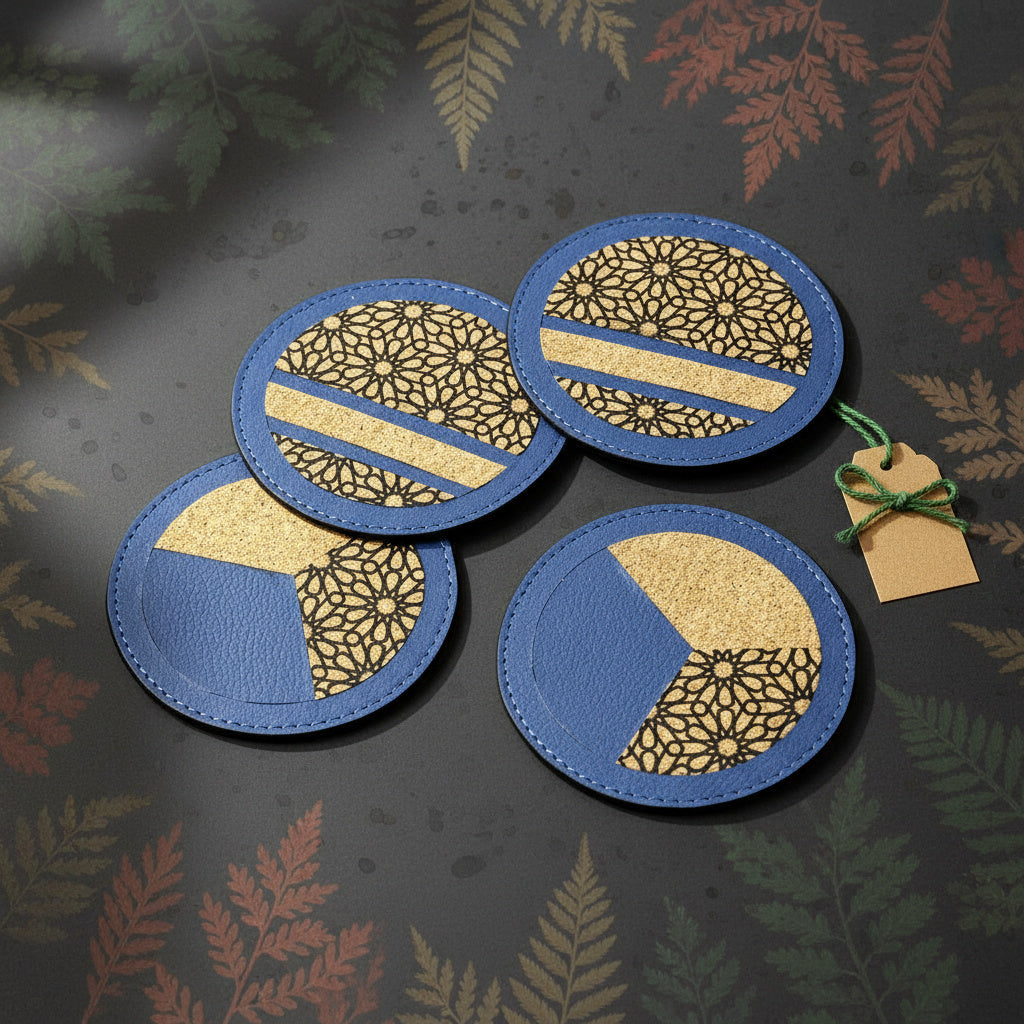 Vegan Leather Coasters Set - Blue by Green Hermitage with Accents & Accessories, Corporate Products & Travel Accessories by Green Hermitage, sale at Kamakhyaa for sustainable fashion