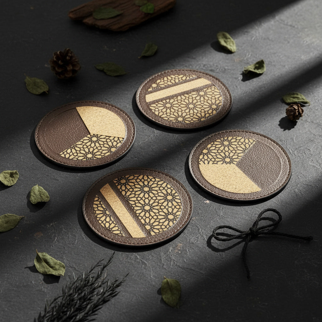 Vegan Leather Coasters Set - Maroon by Green Hermitage with Accents & Accessories, Corporate Products & Travel Accessories by Green Hermitage at Kamakhyaa for sustainable fashion