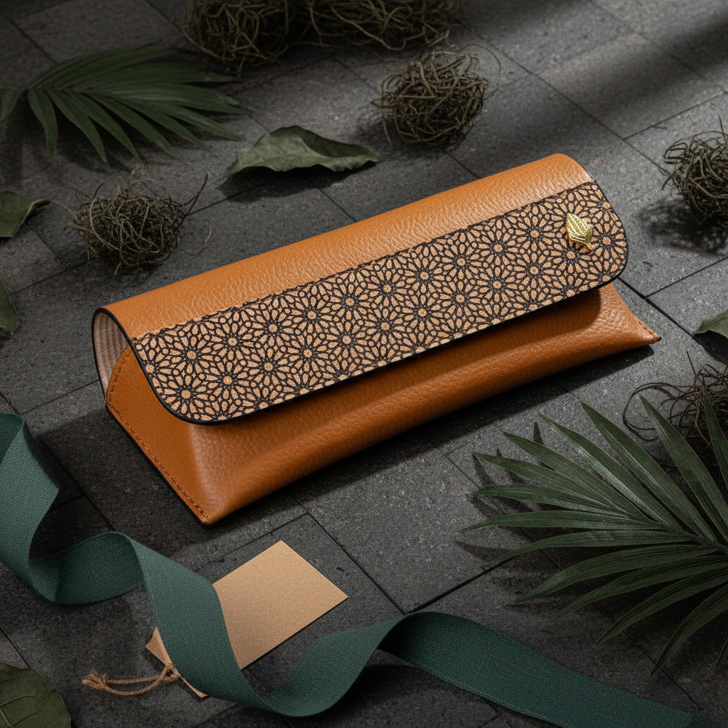 Handcrafted, Vegan Leather Eyewear Case - Tan by Green Hermitage with Accents & Accessories, Corporate Products & Travel Accessories by Green Hermitage at Kamakhyaa for sustainable fashion