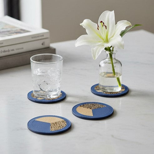 Vegan Leather Coasters Set - Blue by Green Hermitage with Accents & Accessories, Corporate Products & Travel Accessories by Green Hermitage, sale at Kamakhyaa for sustainable fashion
