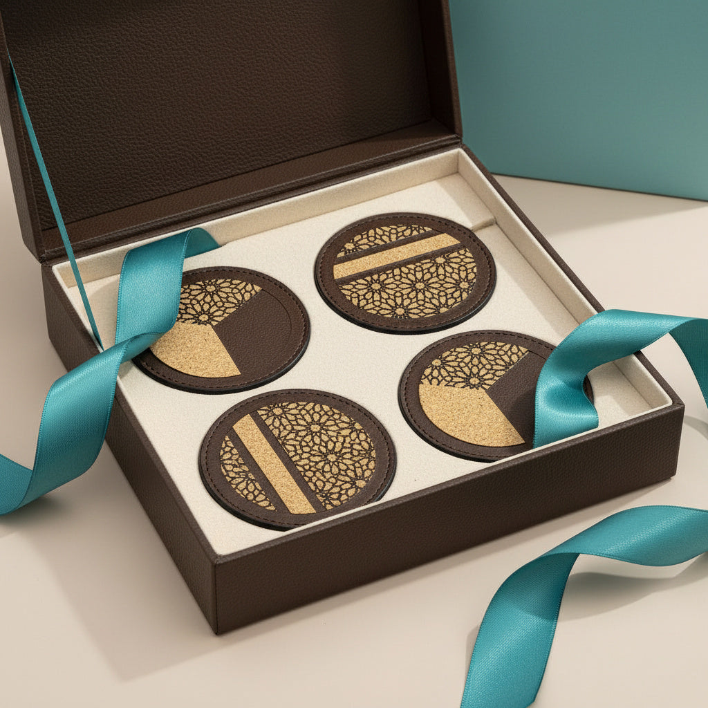 Vegan Leather Coasters Set - Maroon by Green Hermitage with Accents & Accessories, Corporate Products & Travel Accessories by Green Hermitage at Kamakhyaa for sustainable fashion