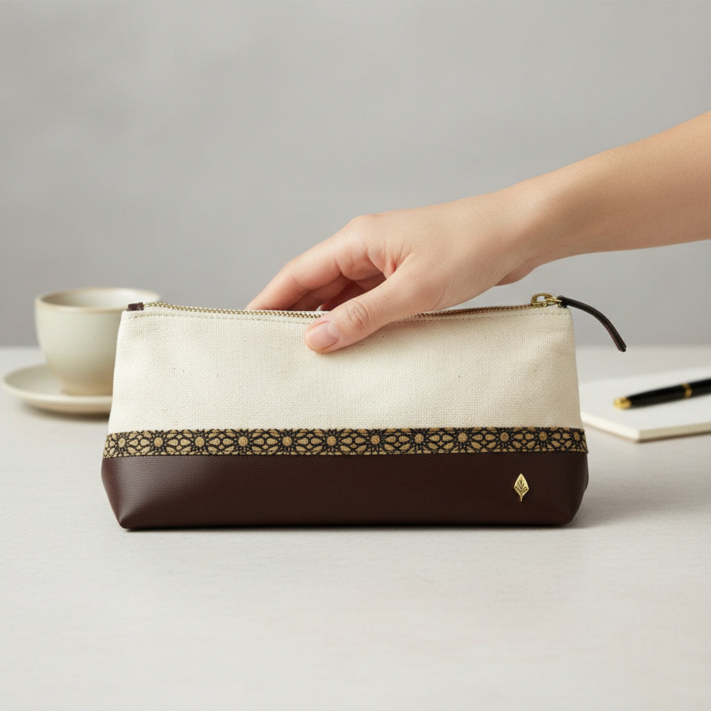 Travel Utility Kit - Off white, Cork & Maroon by Green Hermitage with Accents & Accessories, Corporate Products & Travel Accessories by Green Hermitage at Kamakhyaa for sustainable fashion