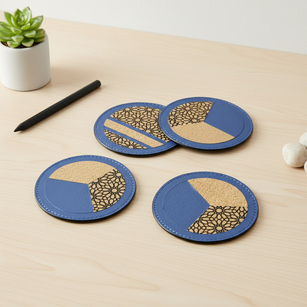 Vegan Leather Coasters Set - Blue by Green Hermitage with Accents & Accessories, Corporate Products & Travel Accessories by Green Hermitage, sale at Kamakhyaa for sustainable fashion