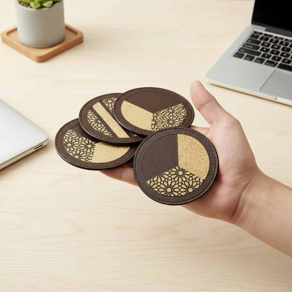 Vegan Leather Coasters Set - Maroon by Green Hermitage with Accents & Accessories, Corporate Products & Travel Accessories by Green Hermitage at Kamakhyaa for sustainable fashion