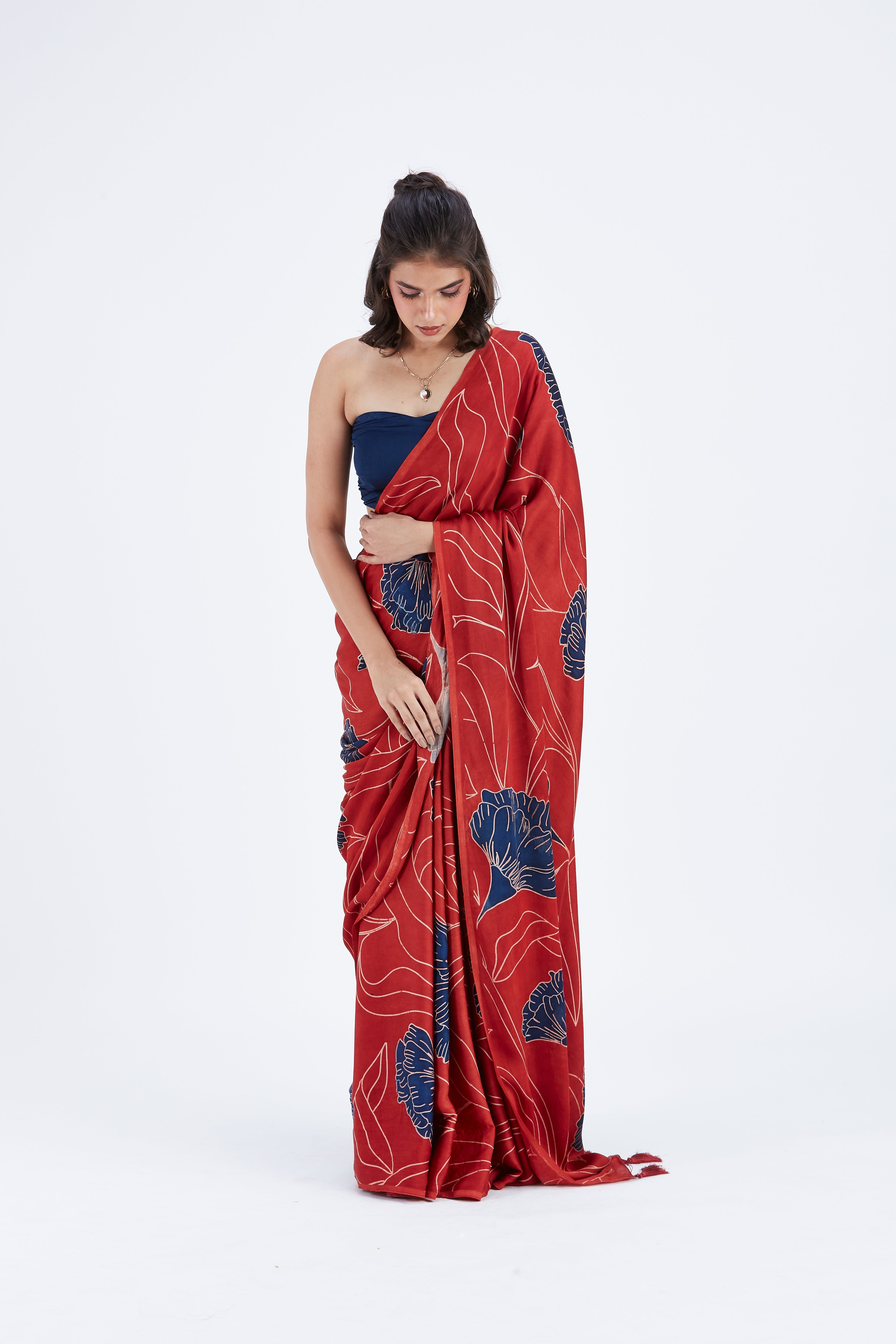 Kaia Red Saree by Hasttvam with Ete by Hasttvam at Kamakhyaa for sustainable fashion