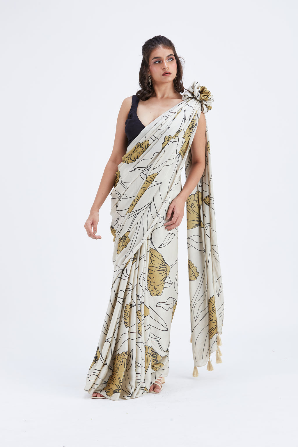 Kaia White Saree by Hasttvam with Ete by Hasttvam at Kamakhyaa for sustainable fashion