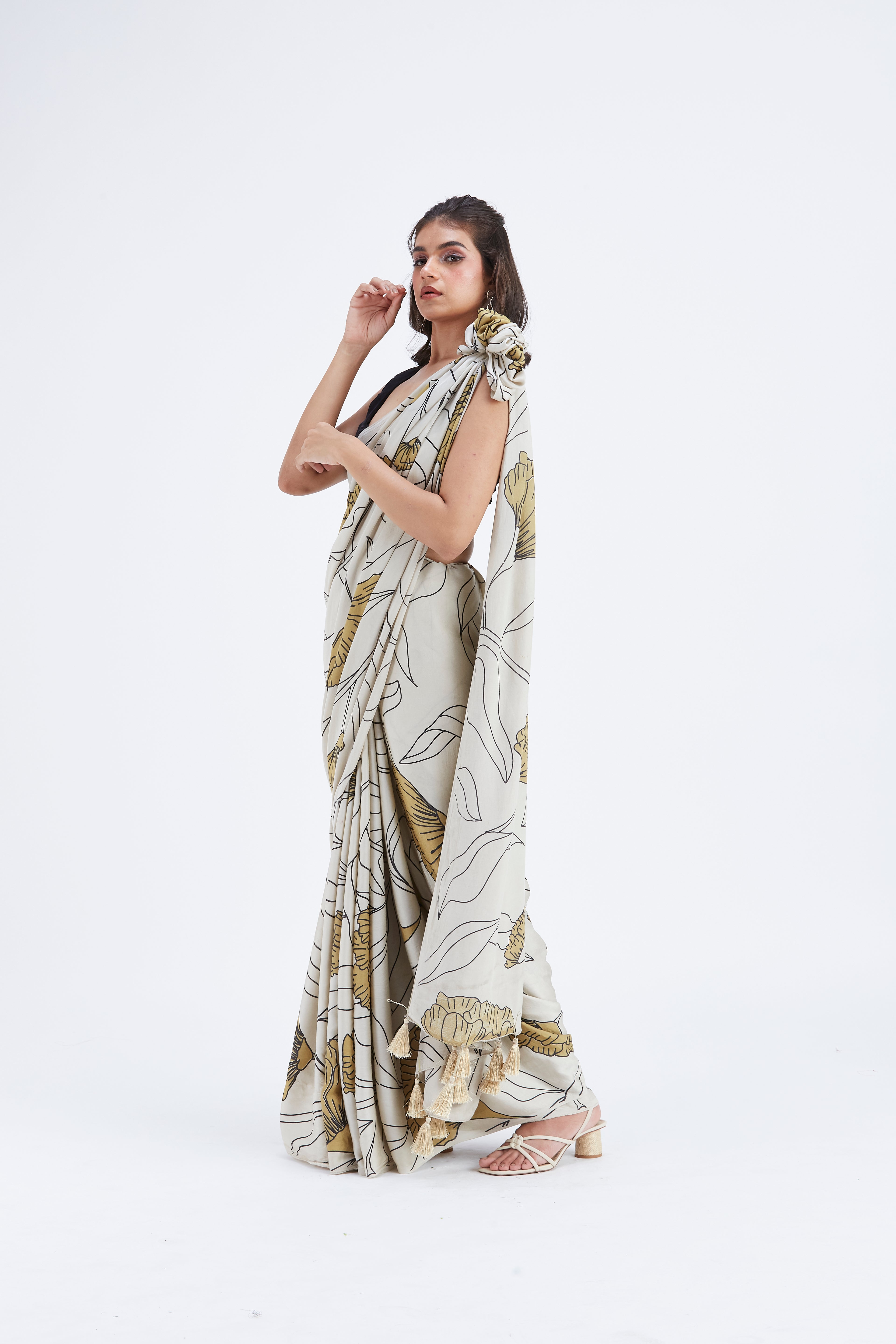 Kaia White Saree by Hasttvam with Ete by Hasttvam at Kamakhyaa for sustainable fashion