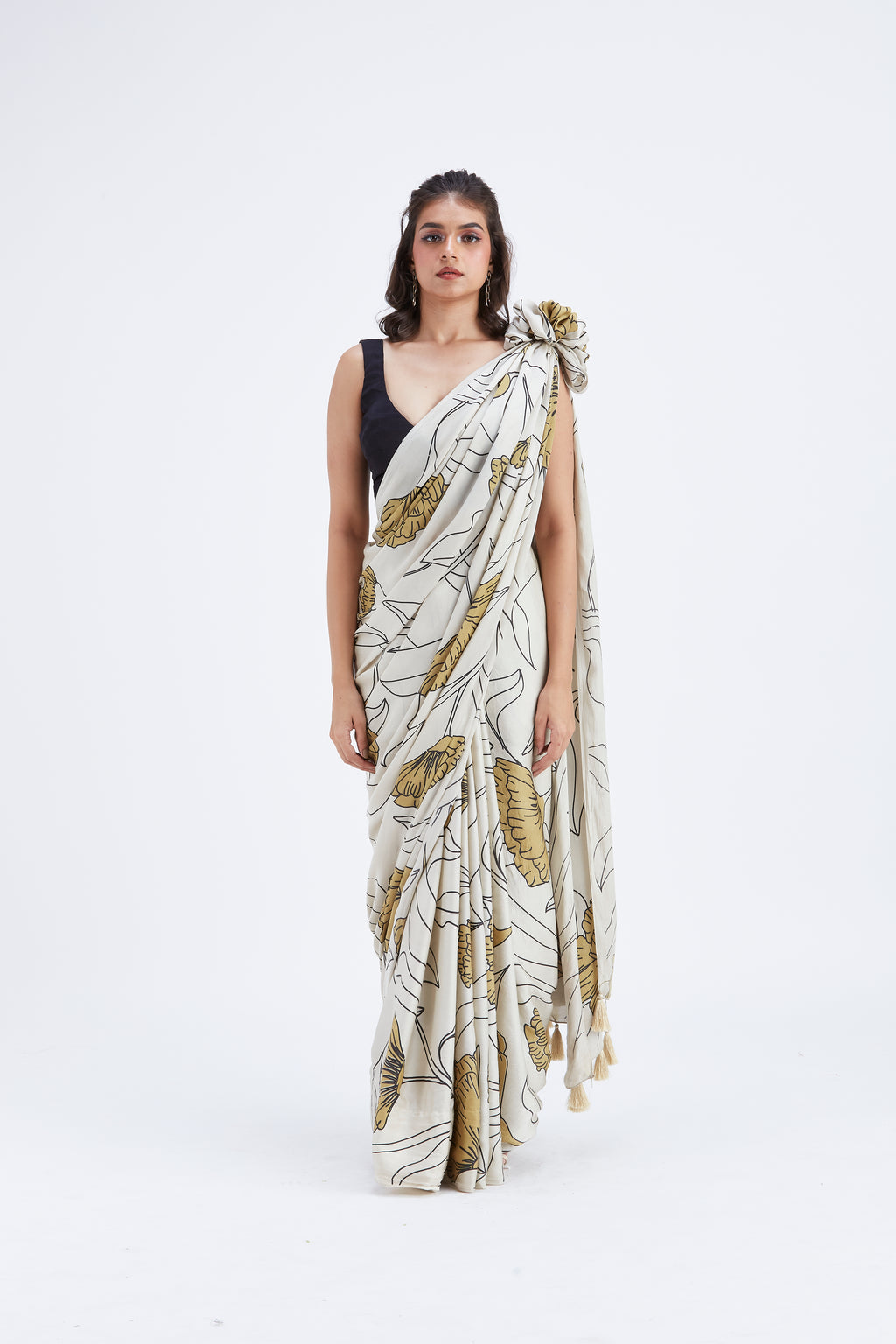 Kaia White Saree by Hasttvam with Ete by Hasttvam at Kamakhyaa for sustainable fashion