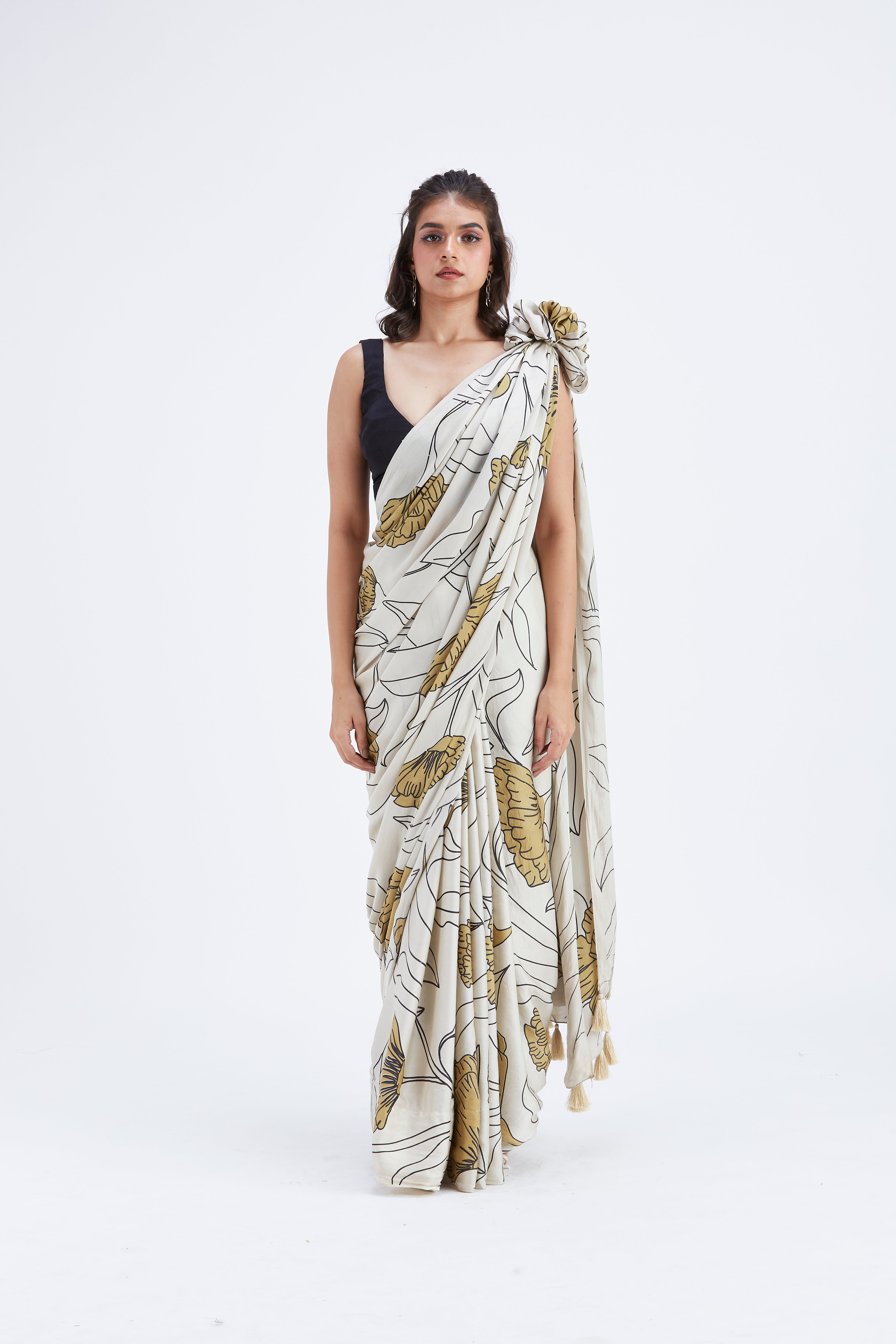 Kaia White Saree by Hasttvam with Ete by Hasttvam at Kamakhyaa for sustainable fashion