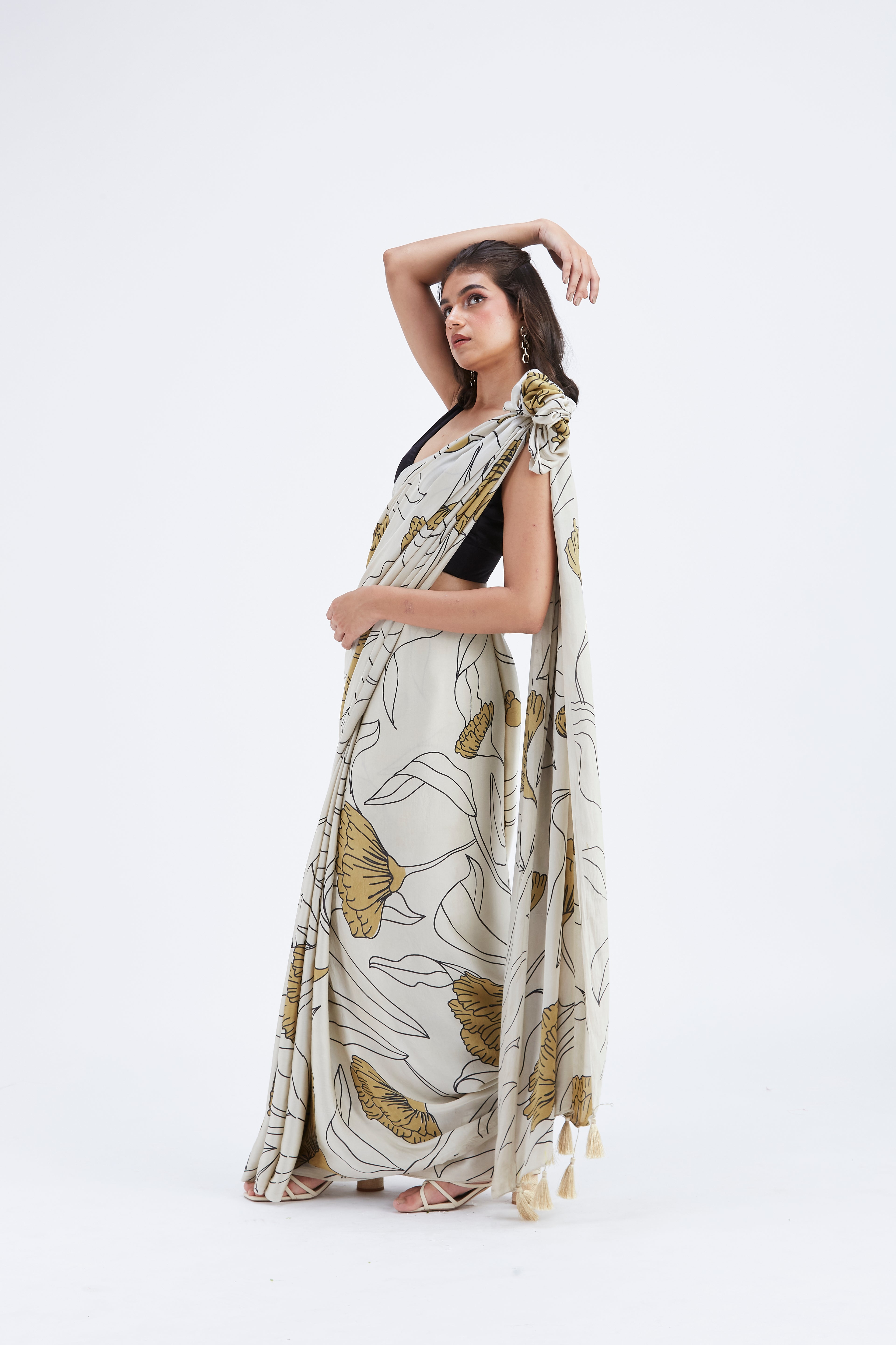 Kaia White Saree by Hasttvam with Ete by Hasttvam at Kamakhyaa for sustainable fashion