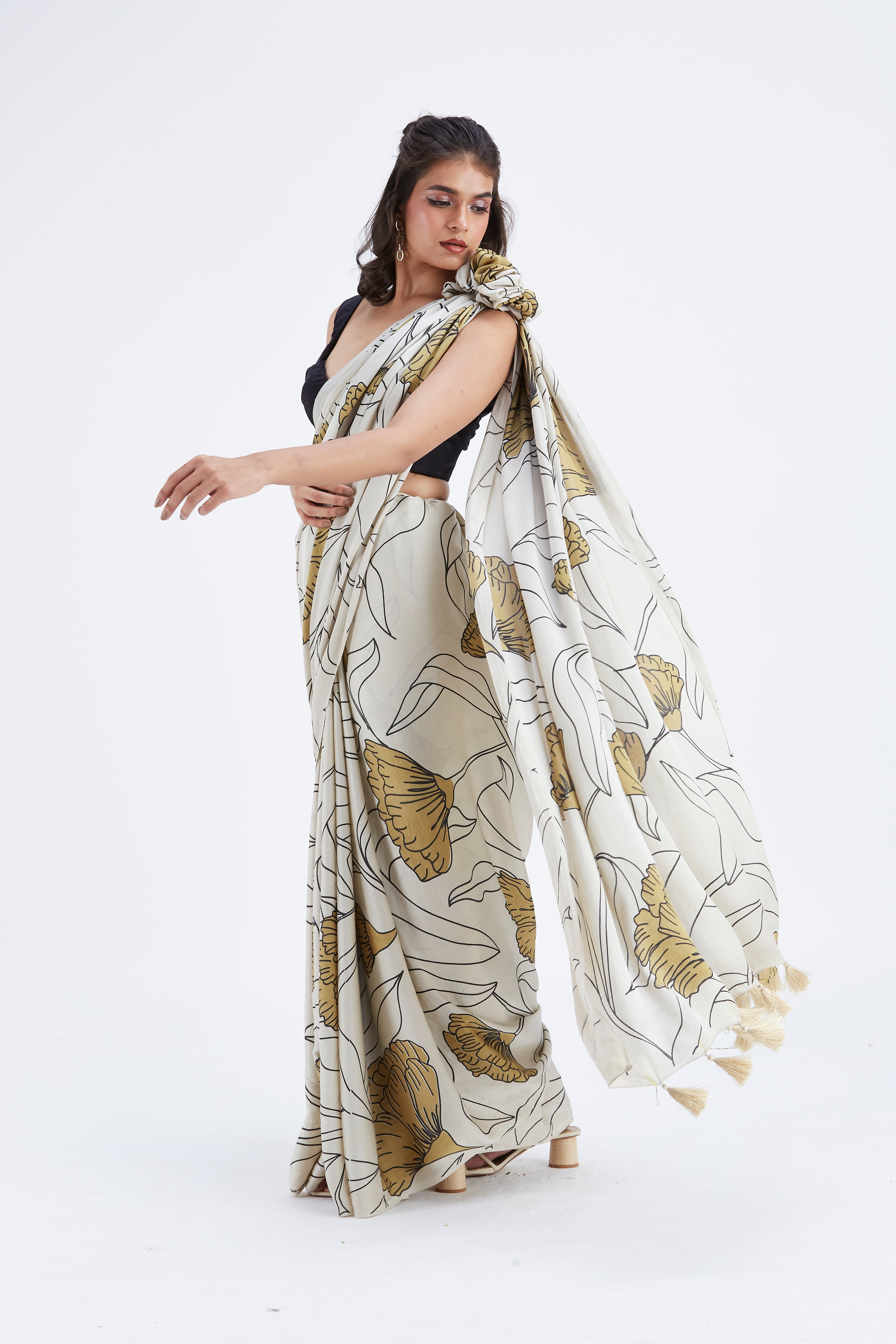 Kaia White Saree by Hasttvam with Ete by Hasttvam at Kamakhyaa for sustainable fashion
