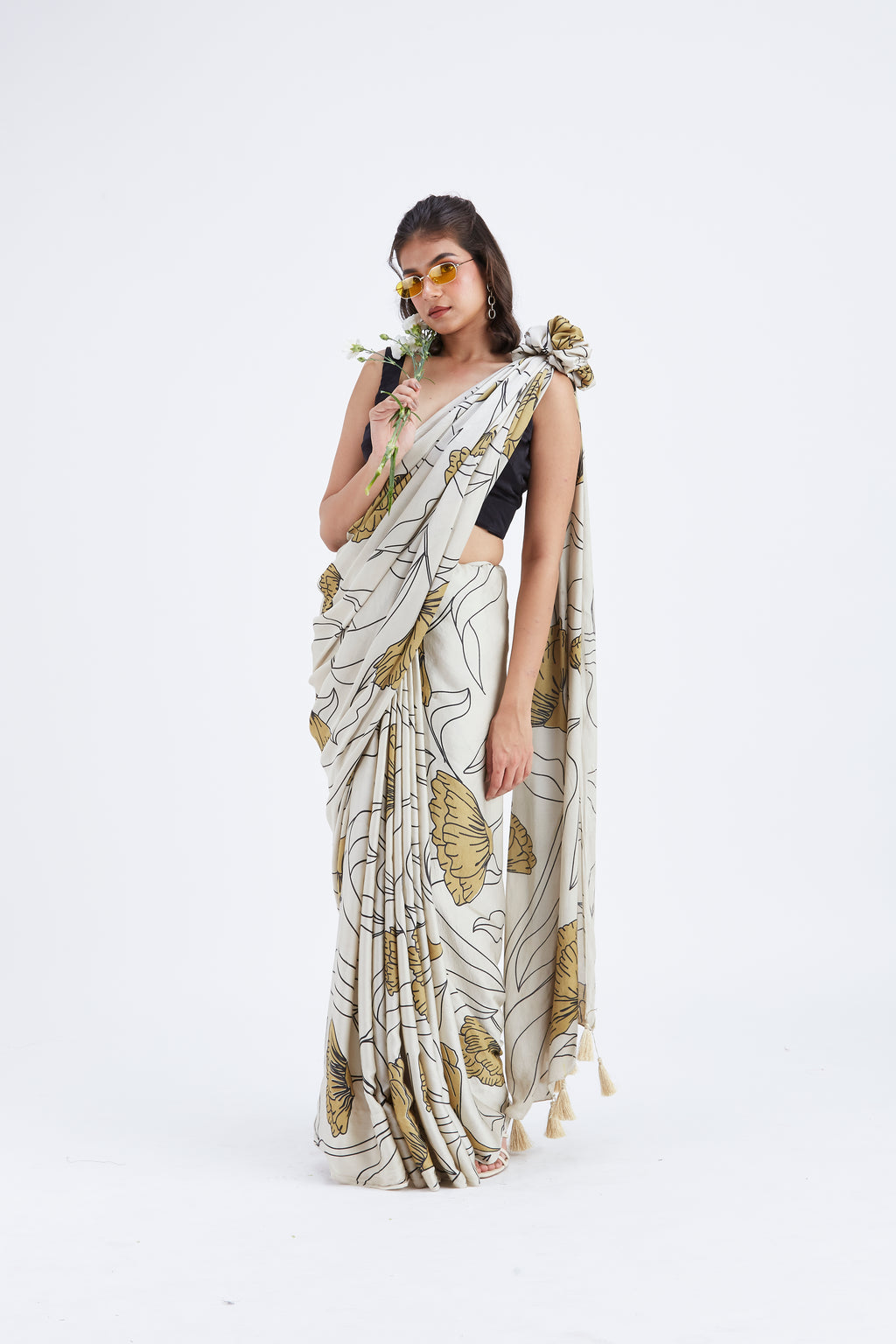 Kaia White Saree by Hasttvam with Ete by Hasttvam at Kamakhyaa for sustainable fashion