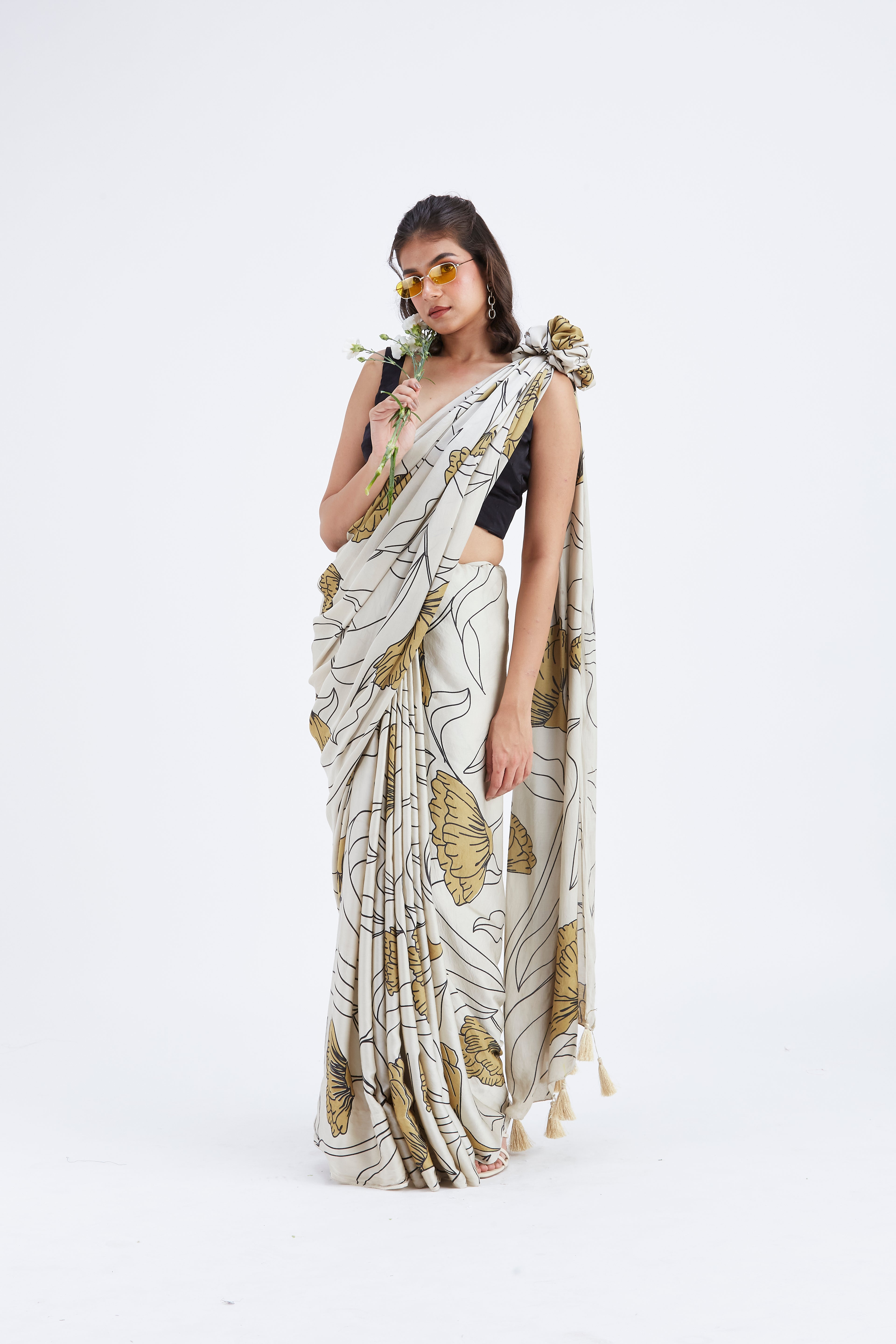 Kaia White Saree by Hasttvam with Ete by Hasttvam at Kamakhyaa for sustainable fashion