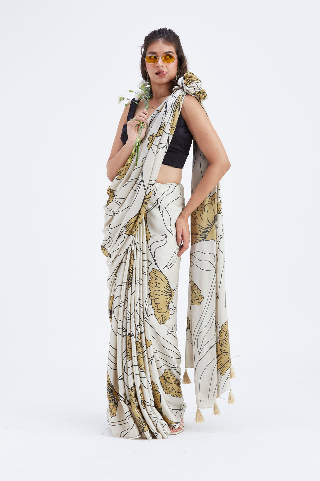 Kaia White Saree by Hasttvam with Ete by Hasttvam at Kamakhyaa for sustainable fashion
