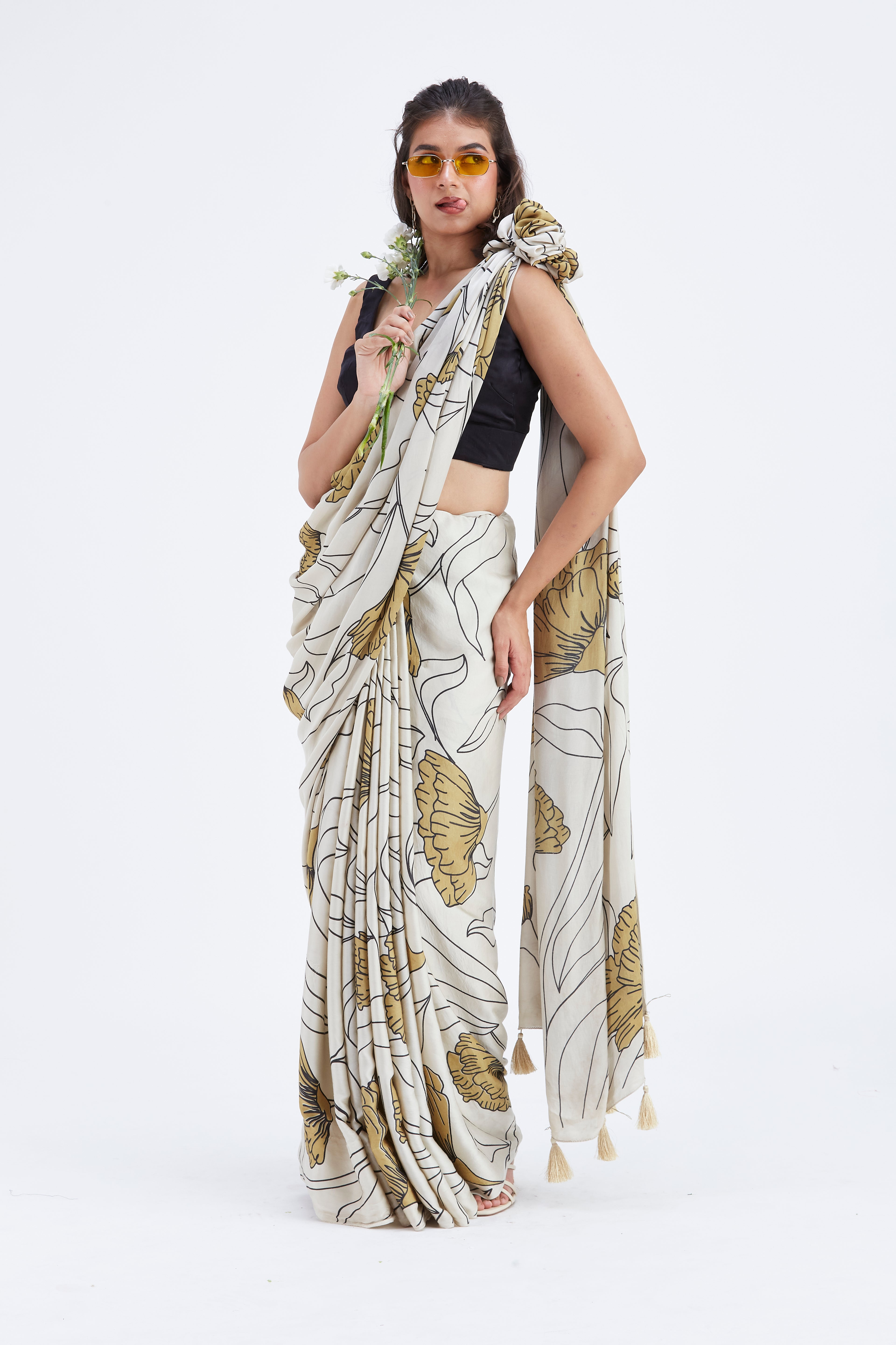 Kaia White Saree by Hasttvam with Ete by Hasttvam at Kamakhyaa for sustainable fashion